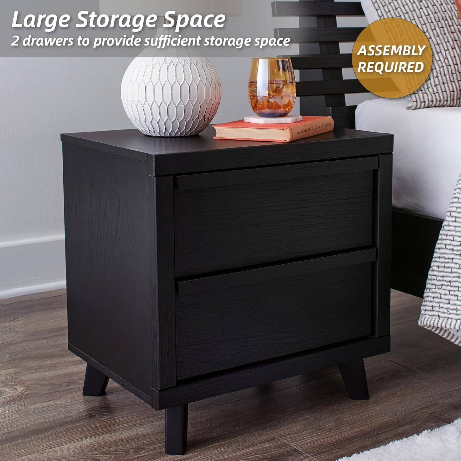 imageSignature Design by Ashley Danziar Modern 2 Drawer Nightstand with Wireless Charging and USB Ports 2437quot Tall Black