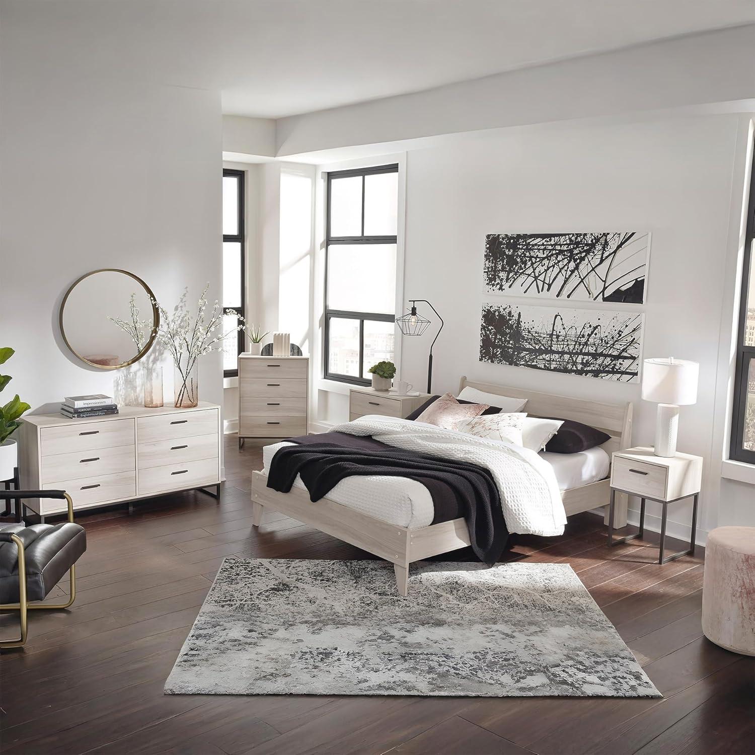 imageSignature Design by Ashley Deanlow MidCentury Modern Full Bookcase Storage Floor Bed No Foundation or Box Spring Needed Wood 26quot High Light BrownNatural