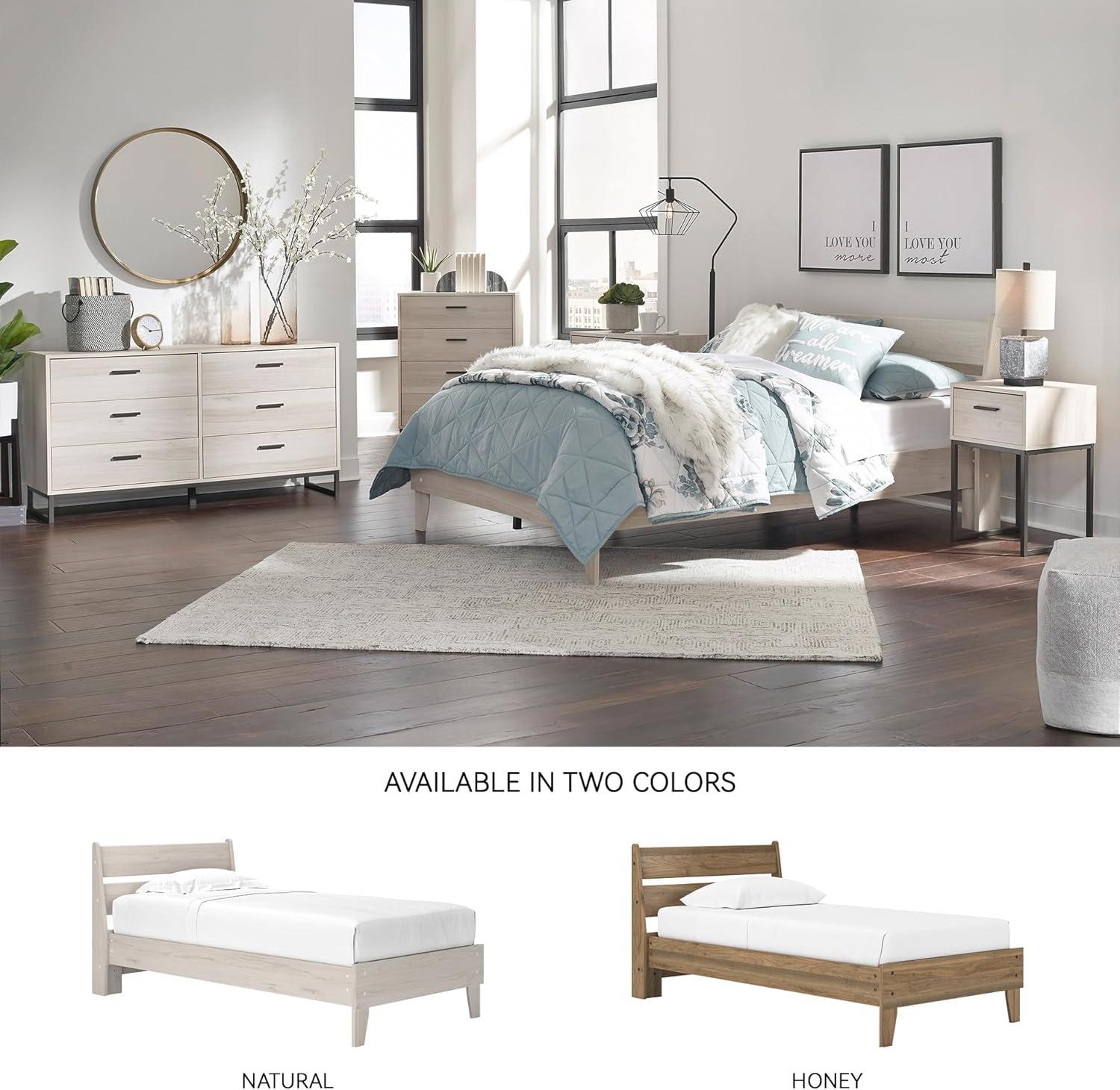 imageSignature Design by Ashley Deanlow MidCentury Modern Full Bookcase Storage Floor Bed No Foundation or Box Spring Needed Wood 26quot High Light BrownNatural