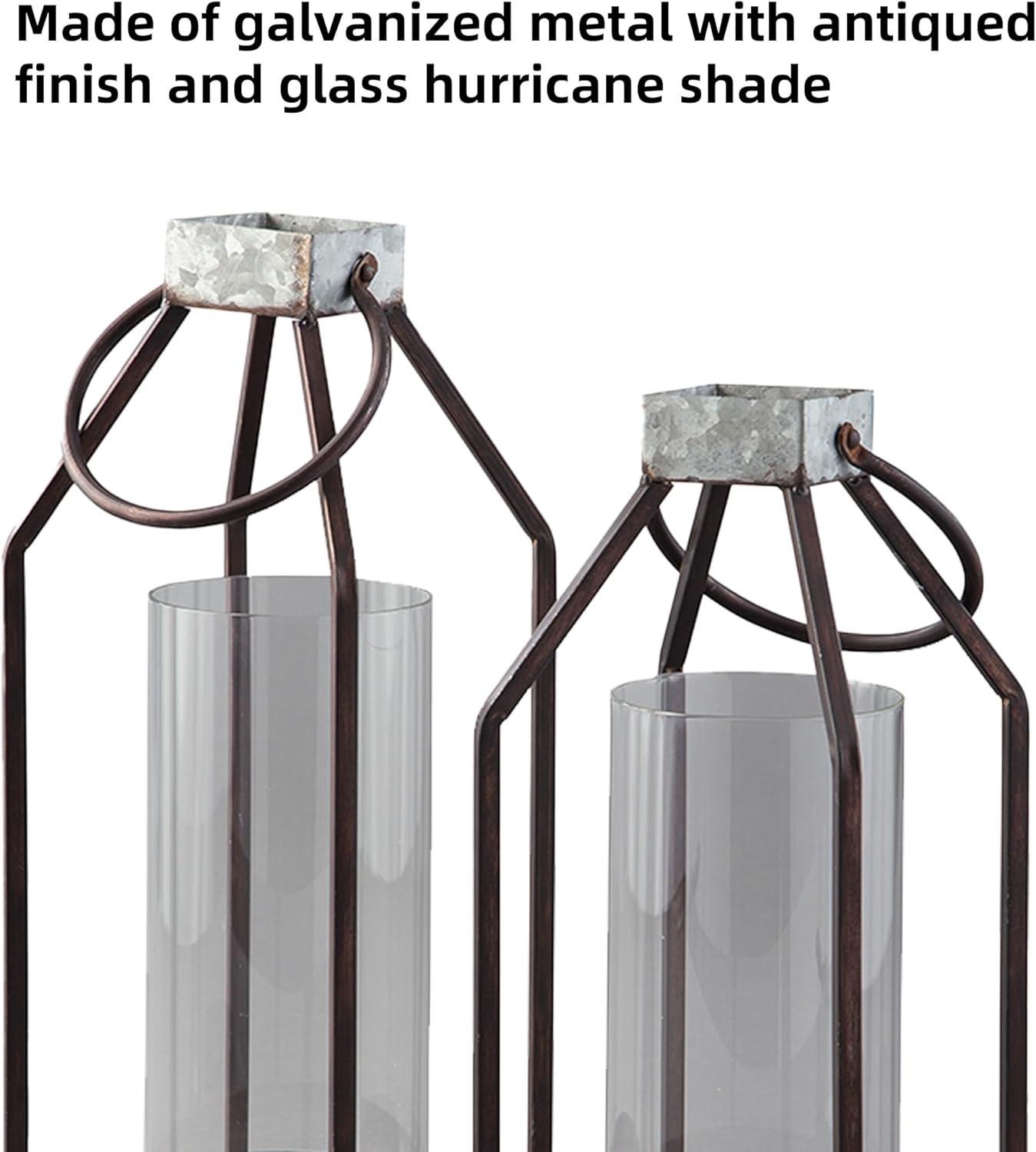 imageSignature Design by Ashley Diedrick Rustic Lantern Set of 2 IndoorOutdoor Galvanized Metal Antiqued Finish Glass Shade Holds 3 in Pillar Candles Not Included 19quot ampamp17quot Gray and BlackRustic