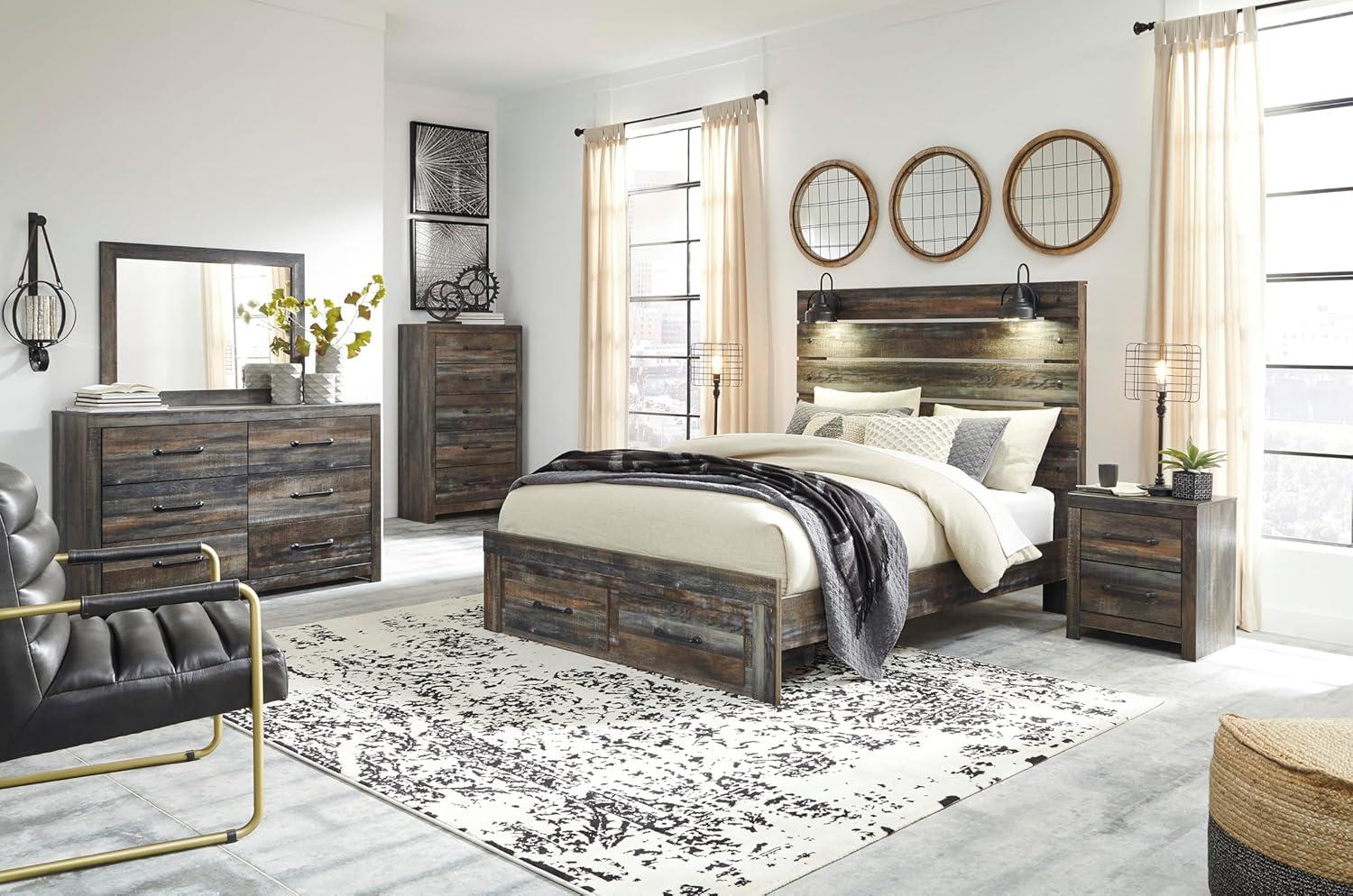 imageSignature Design by Ashley Drystan 6 Drawer Dresser Largescale Hardware Smoothgliding Drawers Wood 587quot W x 1531quot D x 3646quot H Weatherworn BrownPlanked Brown