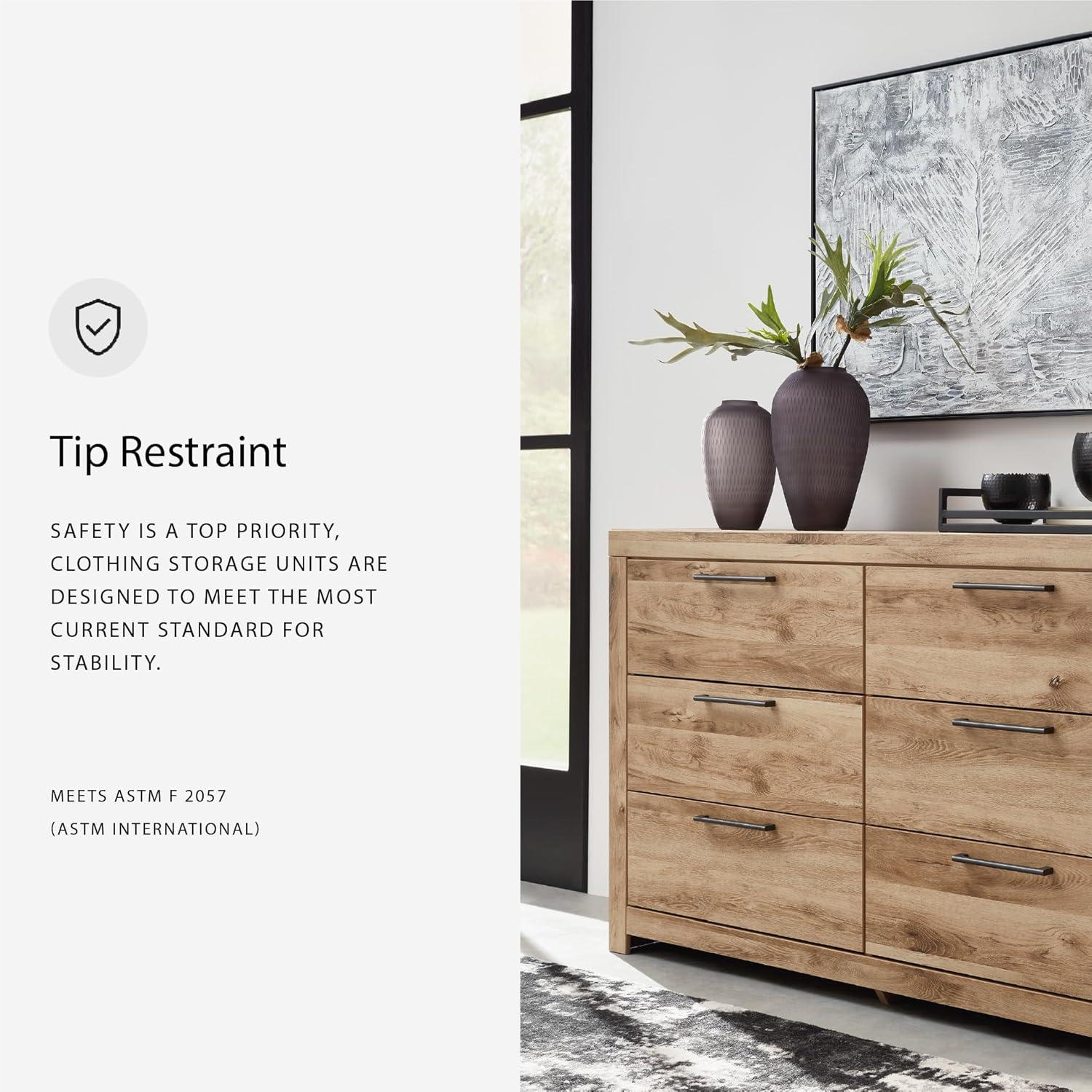 imageSignature Design by Ashley Drystan 6 Drawer Dresser Largescale Hardware Smoothgliding Drawers Wood 587quot W x 1531quot D x 3646quot H Weatherworn BrownLight Brown