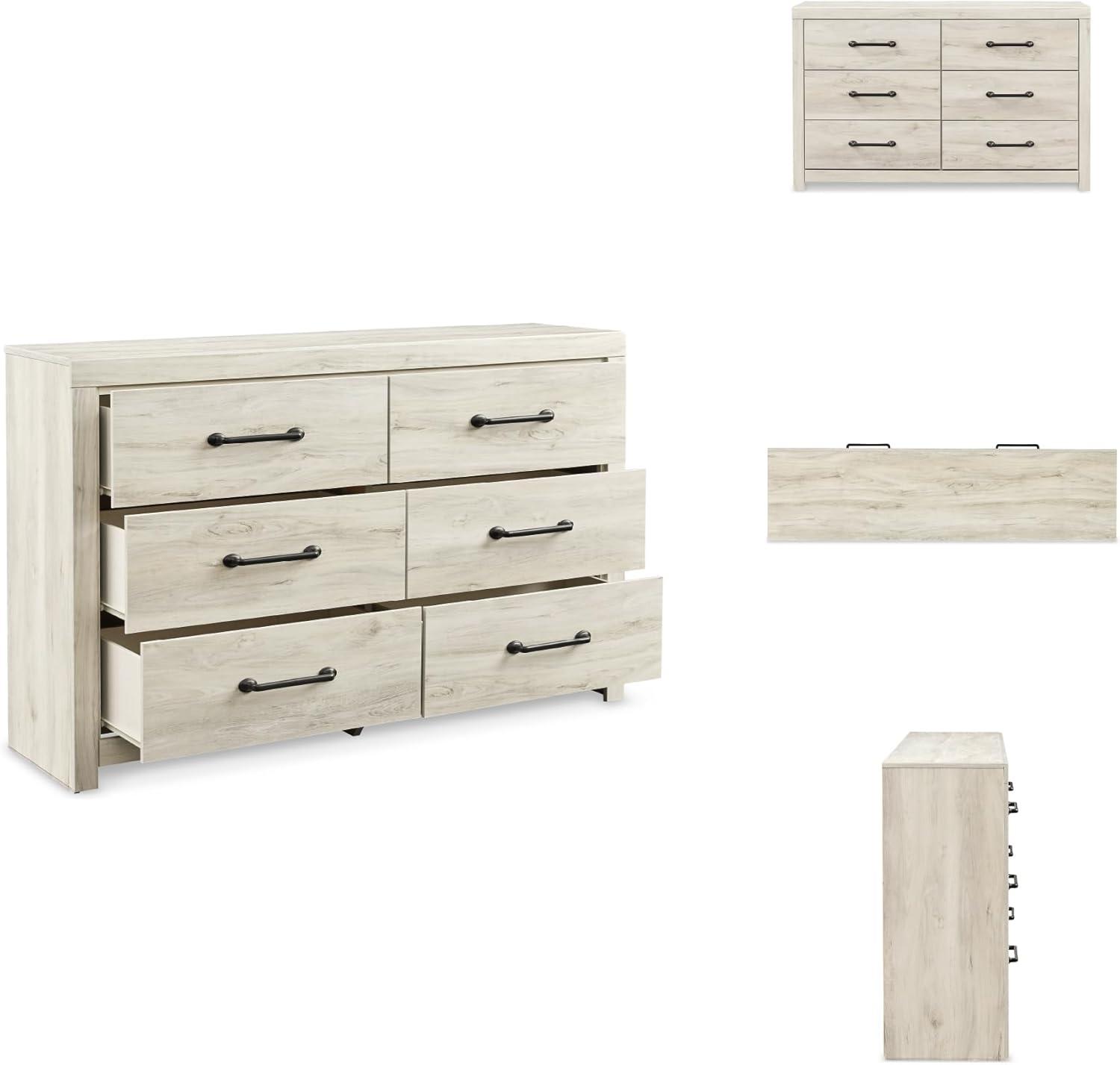 imageSignature Design by Ashley Drystan 6 Drawer Dresser Largescale Hardware Smoothgliding Drawers Wood 587quot W x 1531quot D x 3646quot H Weatherworn BrownWhitewash