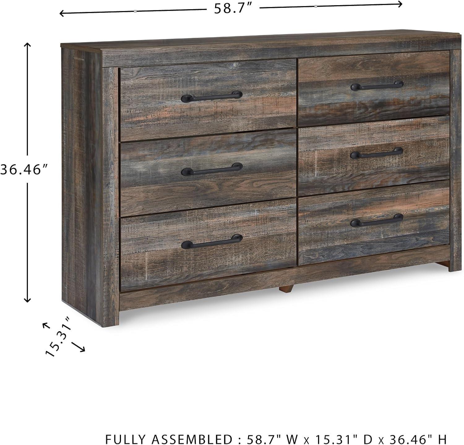 imageSignature Design by Ashley Drystan 6 Drawer Dresser Largescale Hardware Smoothgliding Drawers Wood 587quot W x 1531quot D x 3646quot H Weatherworn BrownPlanked Brown