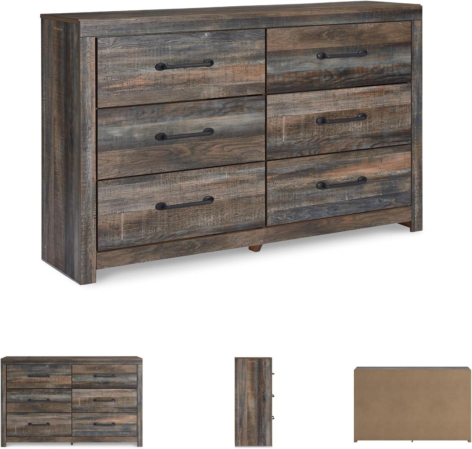 imageSignature Design by Ashley Drystan 6 Drawer Dresser Largescale Hardware Smoothgliding Drawers Wood 587quot W x 1531quot D x 3646quot H Weatherworn BrownPlanked Brown