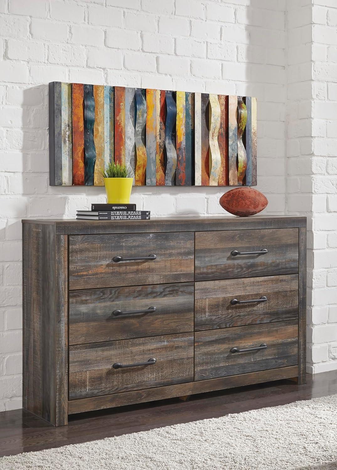 imageSignature Design by Ashley Drystan 6 Drawer Dresser Largescale Hardware Smoothgliding Drawers Wood 587quot W x 1531quot D x 3646quot H Weatherworn BrownPlanked Brown