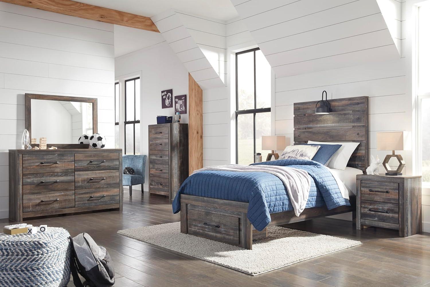 imageSignature Design by Ashley Drystan 6 Drawer Dresser Largescale Hardware Smoothgliding Drawers Wood 587quot W x 1531quot D x 3646quot H Weatherworn BrownPlanked Brown