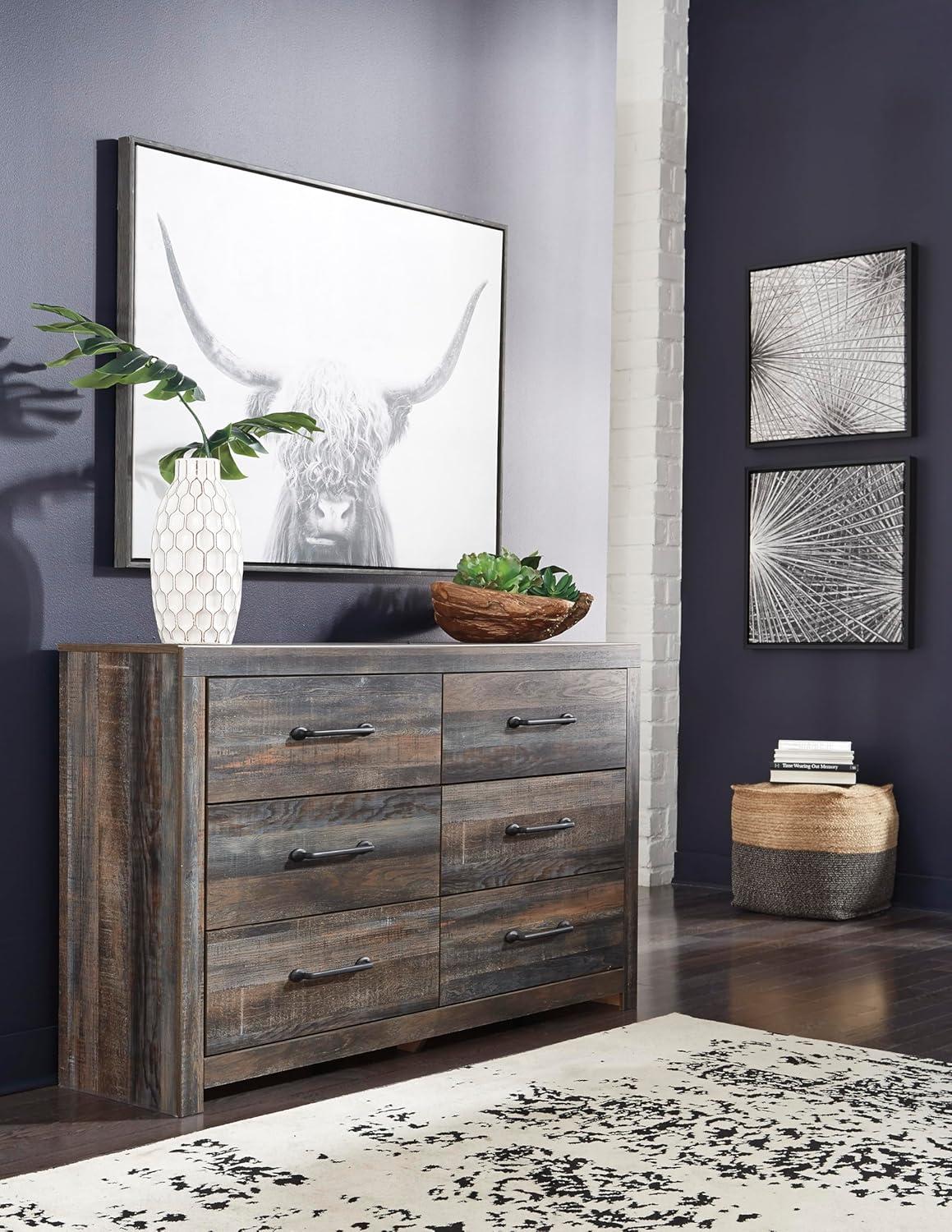 imageSignature Design by Ashley Drystan 6 Drawer Dresser Largescale Hardware Smoothgliding Drawers Wood 587quot W x 1531quot D x 3646quot H Weatherworn BrownPlanked Brown