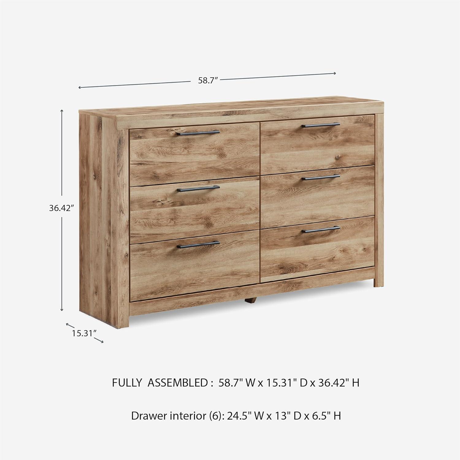imageSignature Design by Ashley Drystan 6 Drawer Dresser Largescale Hardware Smoothgliding Drawers Wood 587quot W x 1531quot D x 3646quot H Weatherworn BrownLight Brown
