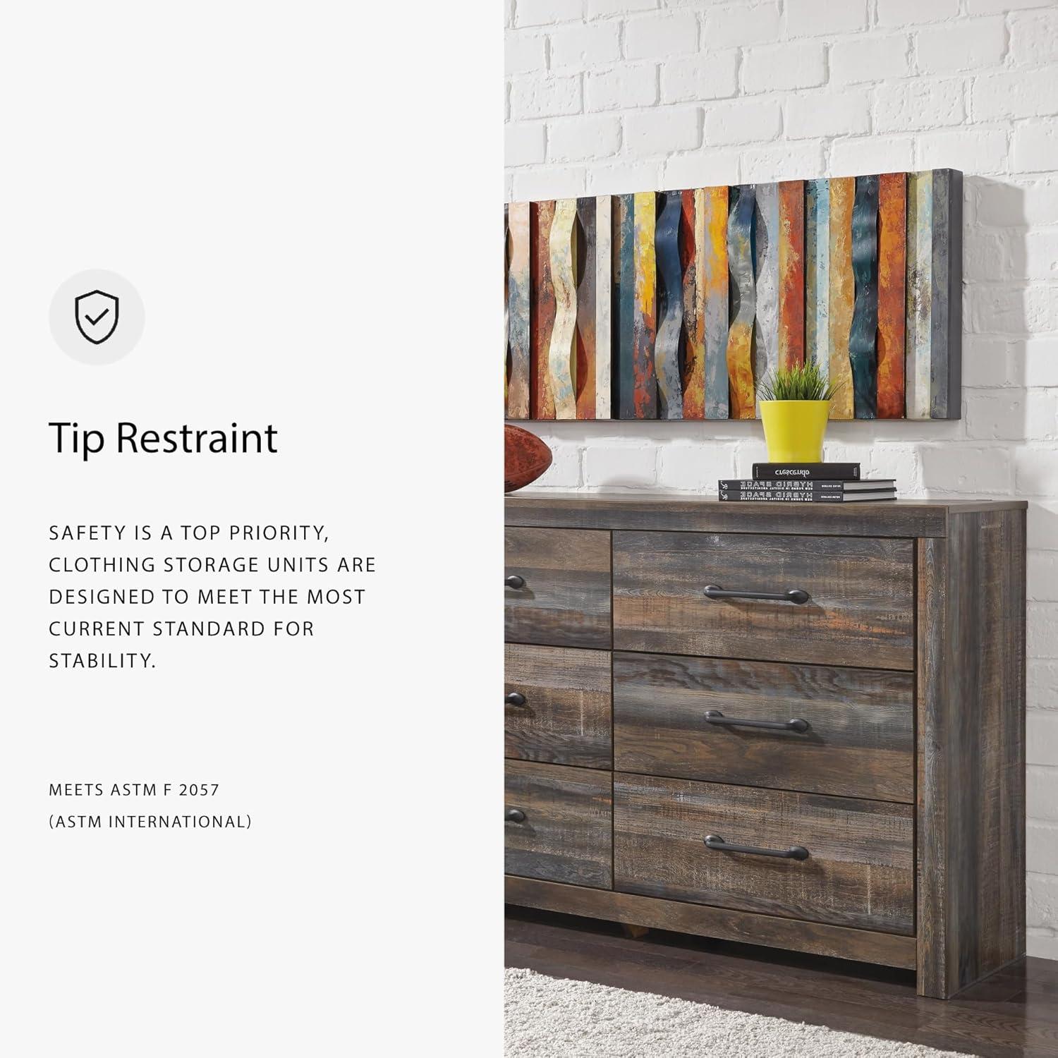 imageSignature Design by Ashley Drystan 6 Drawer Dresser Largescale Hardware Smoothgliding Drawers Wood 587quot W x 1531quot D x 3646quot H Weatherworn BrownPlanked Brown