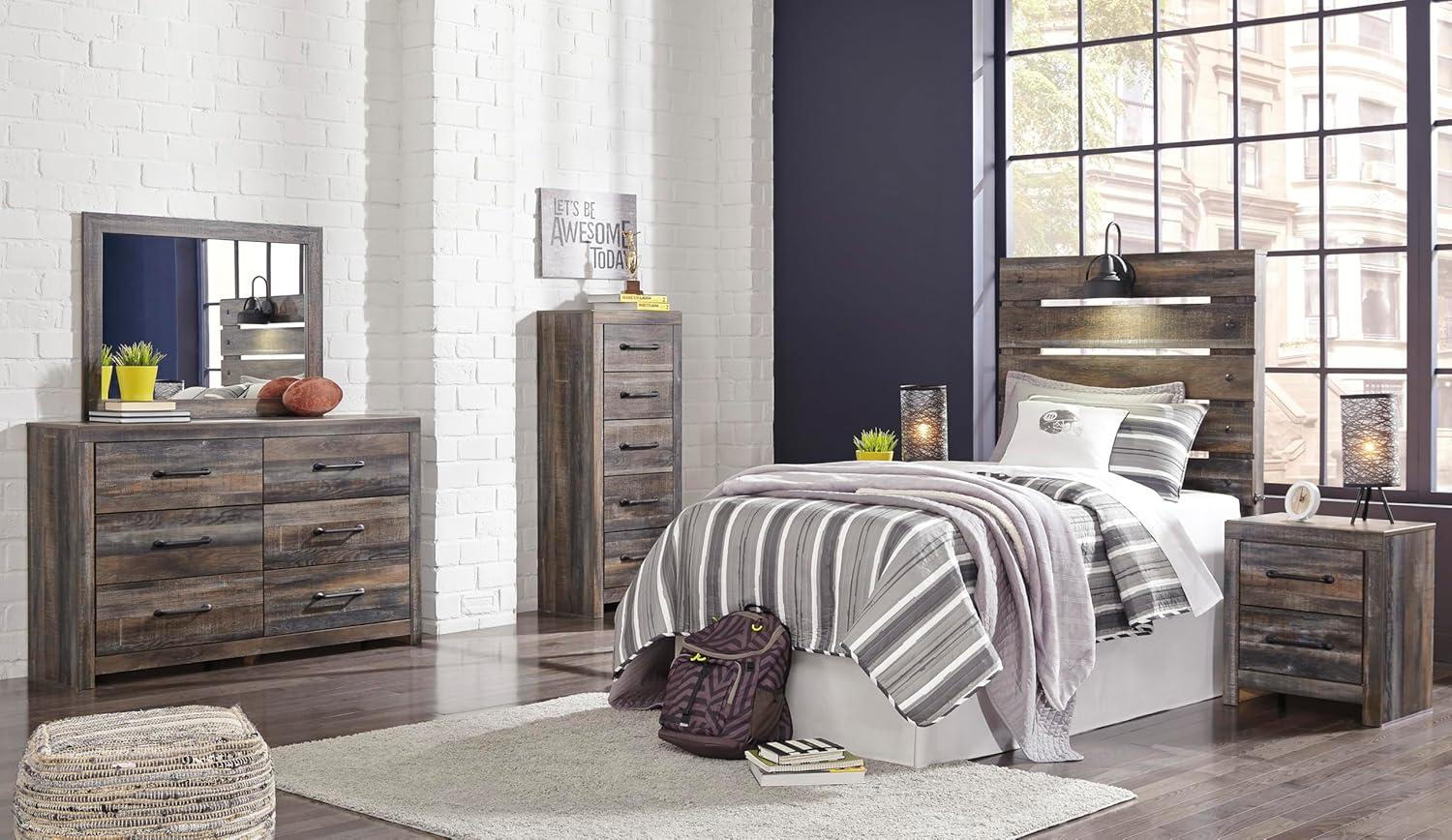 imageSignature Design by Ashley Drystan 6 Drawer Dresser Largescale Hardware Smoothgliding Drawers Wood 587quot W x 1531quot D x 3646quot H Weatherworn BrownPlanked Brown
