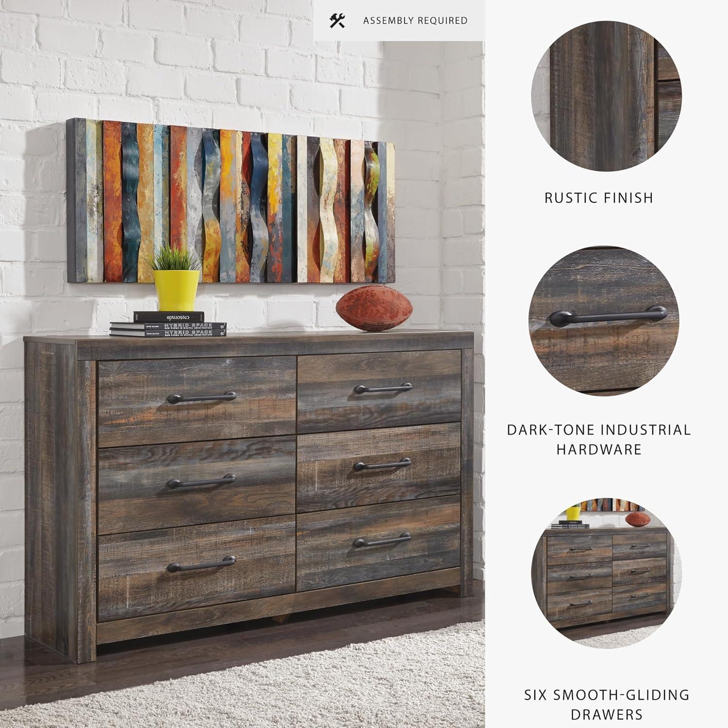 imageSignature Design by Ashley Drystan 6 Drawer Dresser Largescale Hardware Smoothgliding Drawers Wood 587quot W x 1531quot D x 3646quot H Weatherworn BrownPlanked Brown