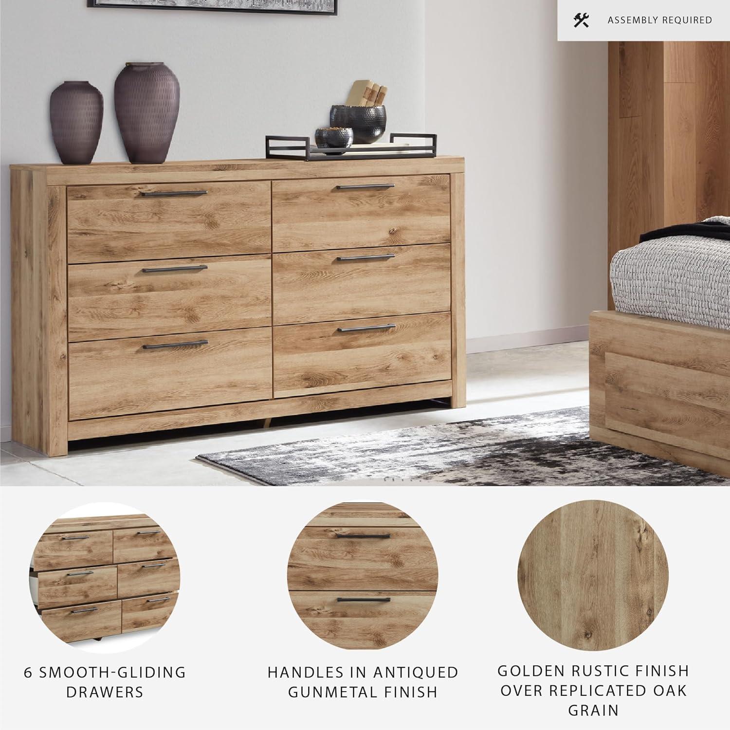 imageSignature Design by Ashley Drystan 6 Drawer Dresser Largescale Hardware Smoothgliding Drawers Wood 587quot W x 1531quot D x 3646quot H Weatherworn BrownLight Brown
