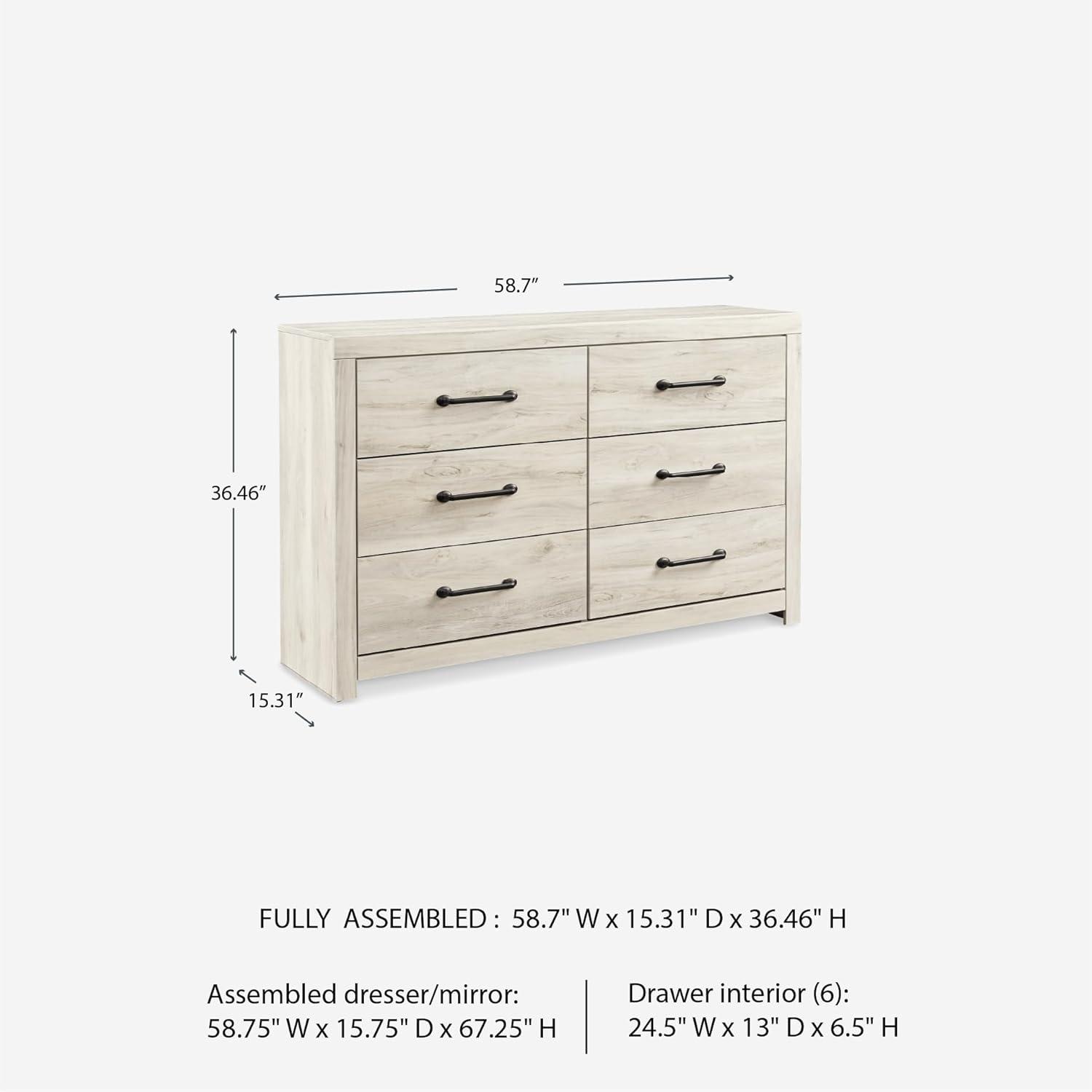 imageSignature Design by Ashley Drystan 6 Drawer Dresser Largescale Hardware Smoothgliding Drawers Wood 587quot W x 1531quot D x 3646quot H Weatherworn BrownWhitewash
