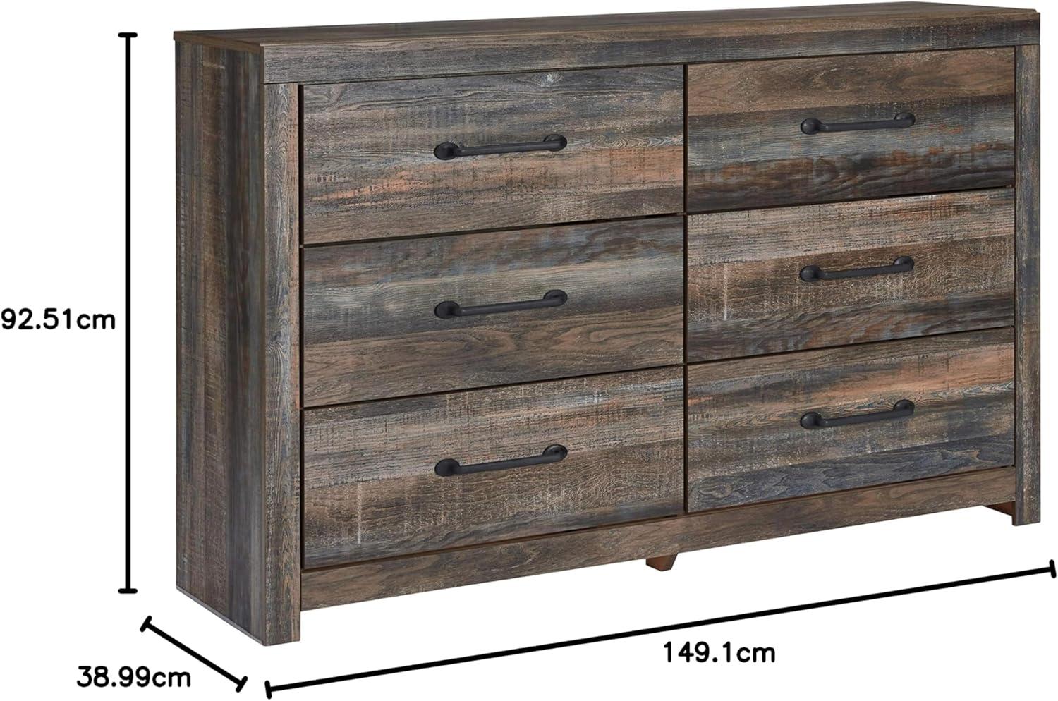 imageSignature Design by Ashley Drystan 6 Drawer Dresser Largescale Hardware Smoothgliding Drawers Wood 587quot W x 1531quot D x 3646quot H Weatherworn BrownPlanked Brown