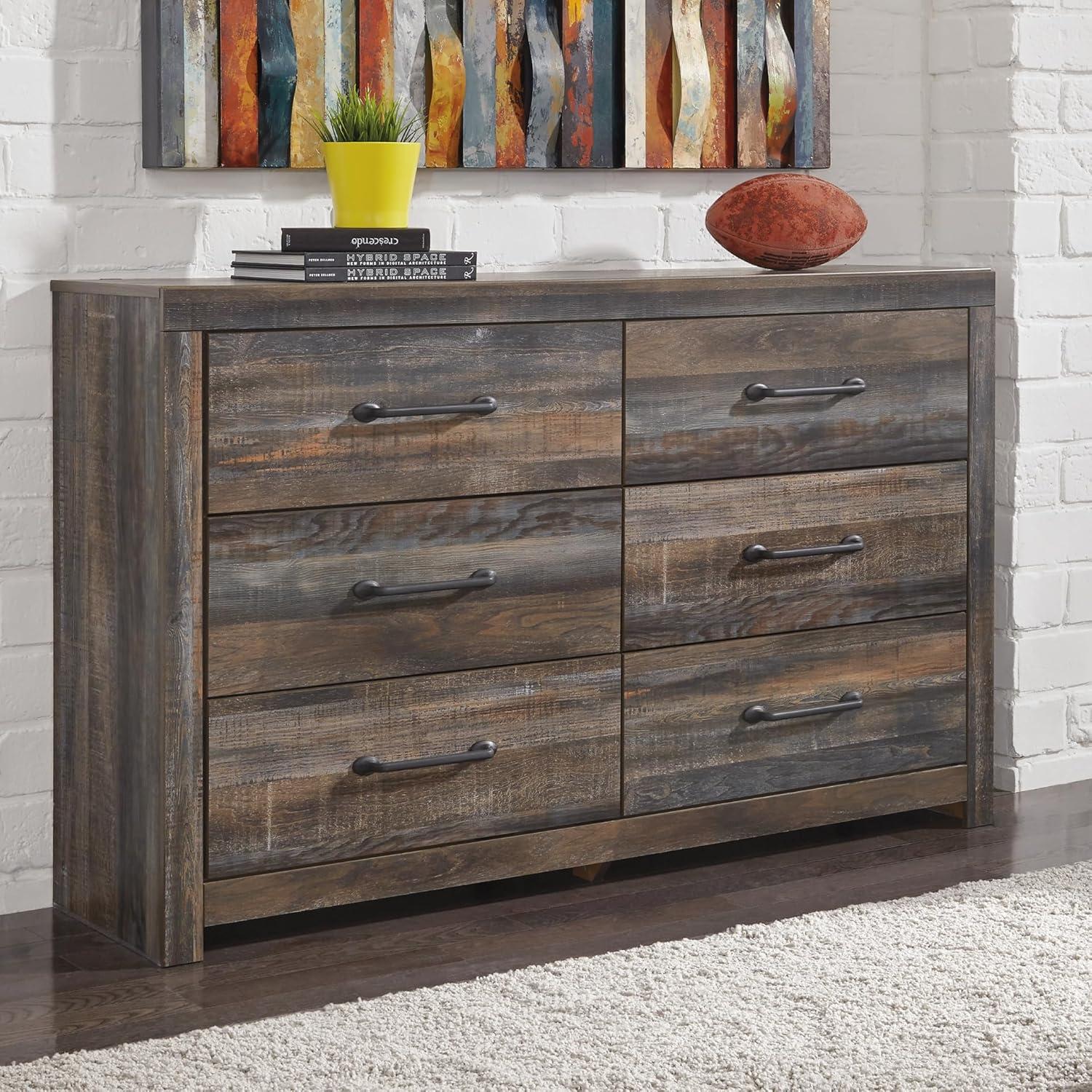 imageSignature Design by Ashley Drystan 6 Drawer Dresser Largescale Hardware Smoothgliding Drawers Wood 587quot W x 1531quot D x 3646quot H Weatherworn BrownPlanked Brown
