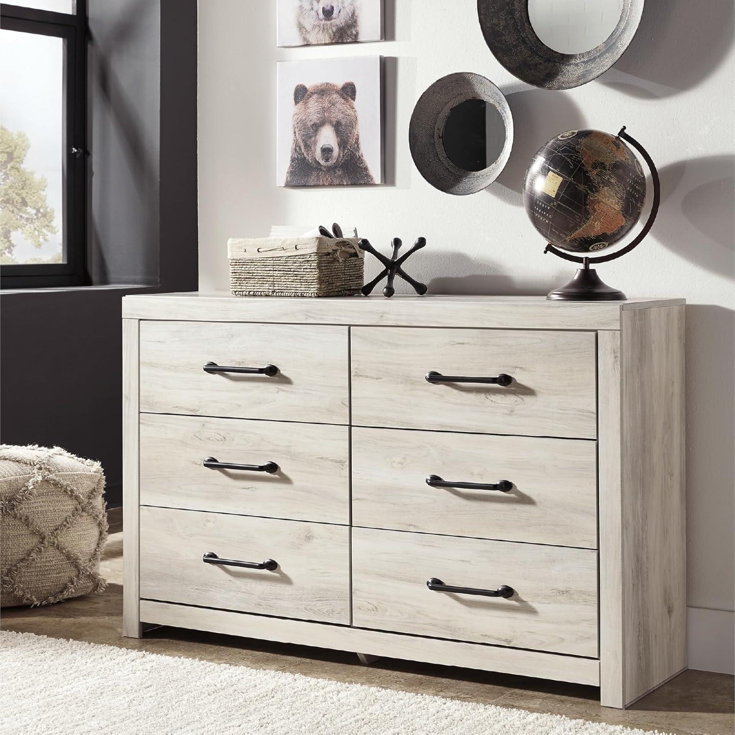 imageSignature Design by Ashley Drystan 6 Drawer Dresser Largescale Hardware Smoothgliding Drawers Wood 587quot W x 1531quot D x 3646quot H Weatherworn BrownWhitewash