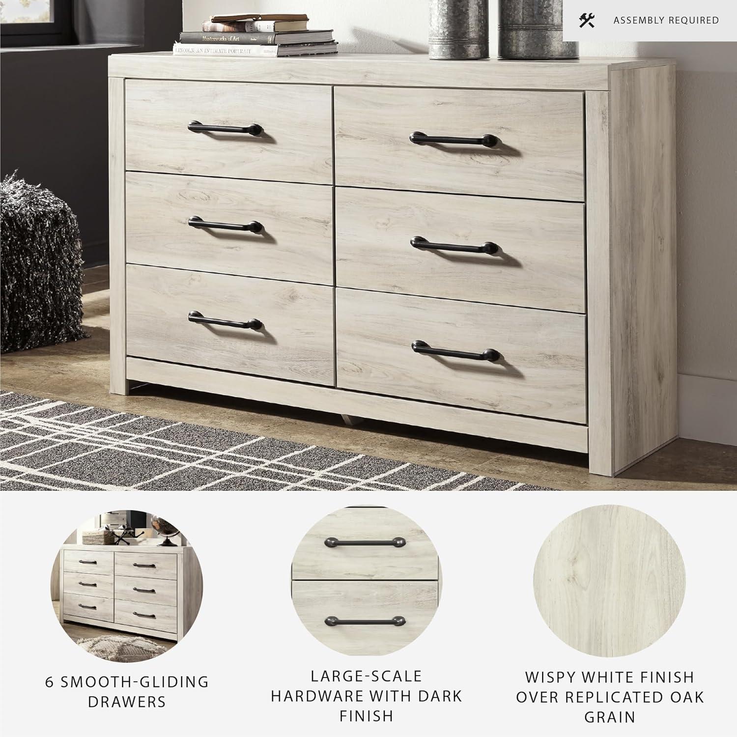 imageSignature Design by Ashley Drystan 6 Drawer Dresser Largescale Hardware Smoothgliding Drawers Wood 587quot W x 1531quot D x 3646quot H Weatherworn BrownWhitewash