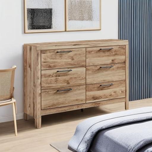 imageSignature Design by Ashley Drystan 6 Drawer Dresser Largescale Hardware Smoothgliding Drawers Wood 587quot W x 1531quot D x 3646quot H Weatherworn BrownLight Brown