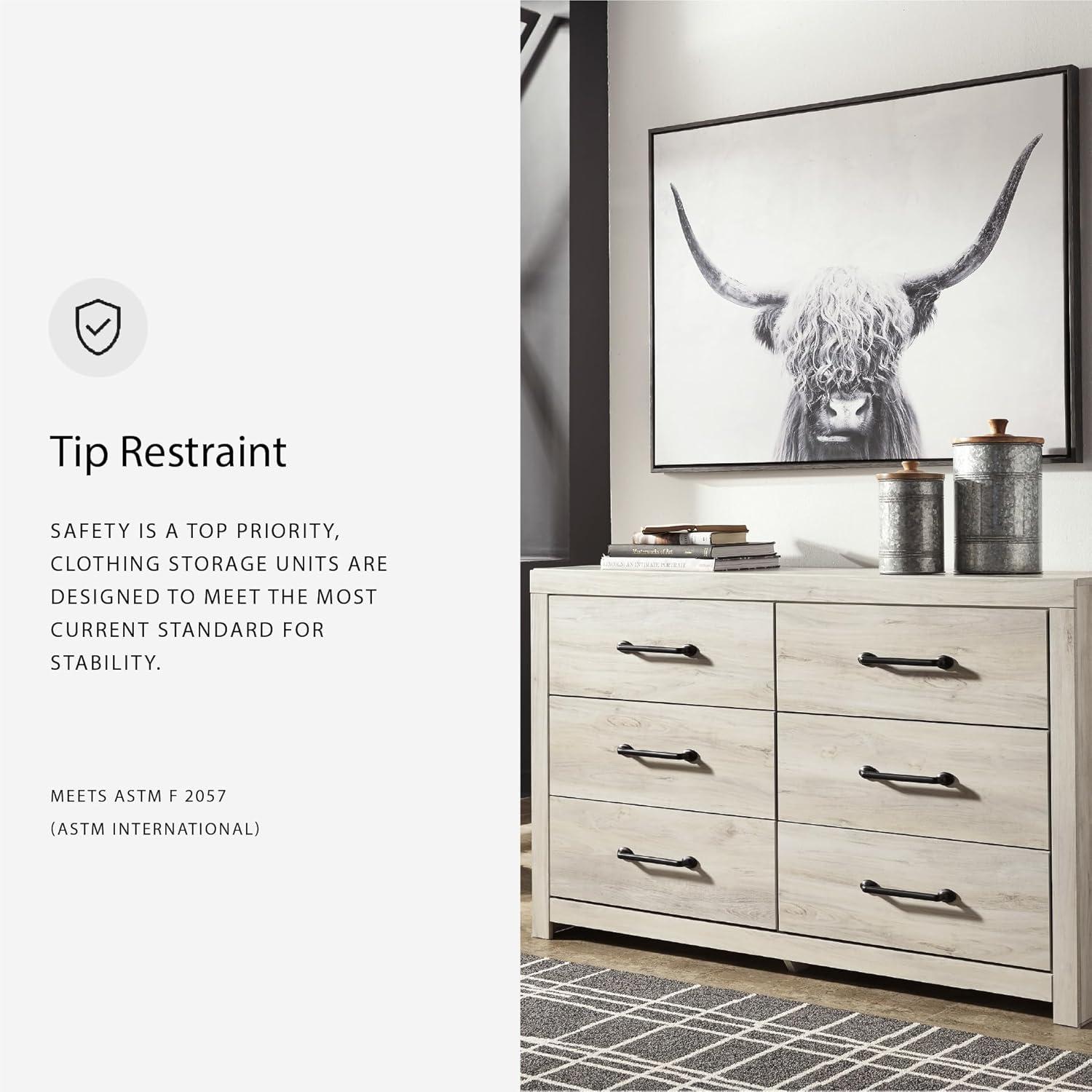 imageSignature Design by Ashley Drystan 6 Drawer Dresser Largescale Hardware Smoothgliding Drawers Wood 587quot W x 1531quot D x 3646quot H Weatherworn BrownWhitewash
