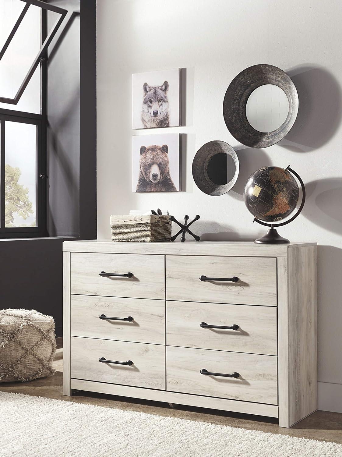 imageSignature Design by Ashley Drystan 6 Drawer Dresser Largescale Hardware Smoothgliding Drawers Wood 587quot W x 1531quot D x 3646quot H Weatherworn BrownWhitewash
