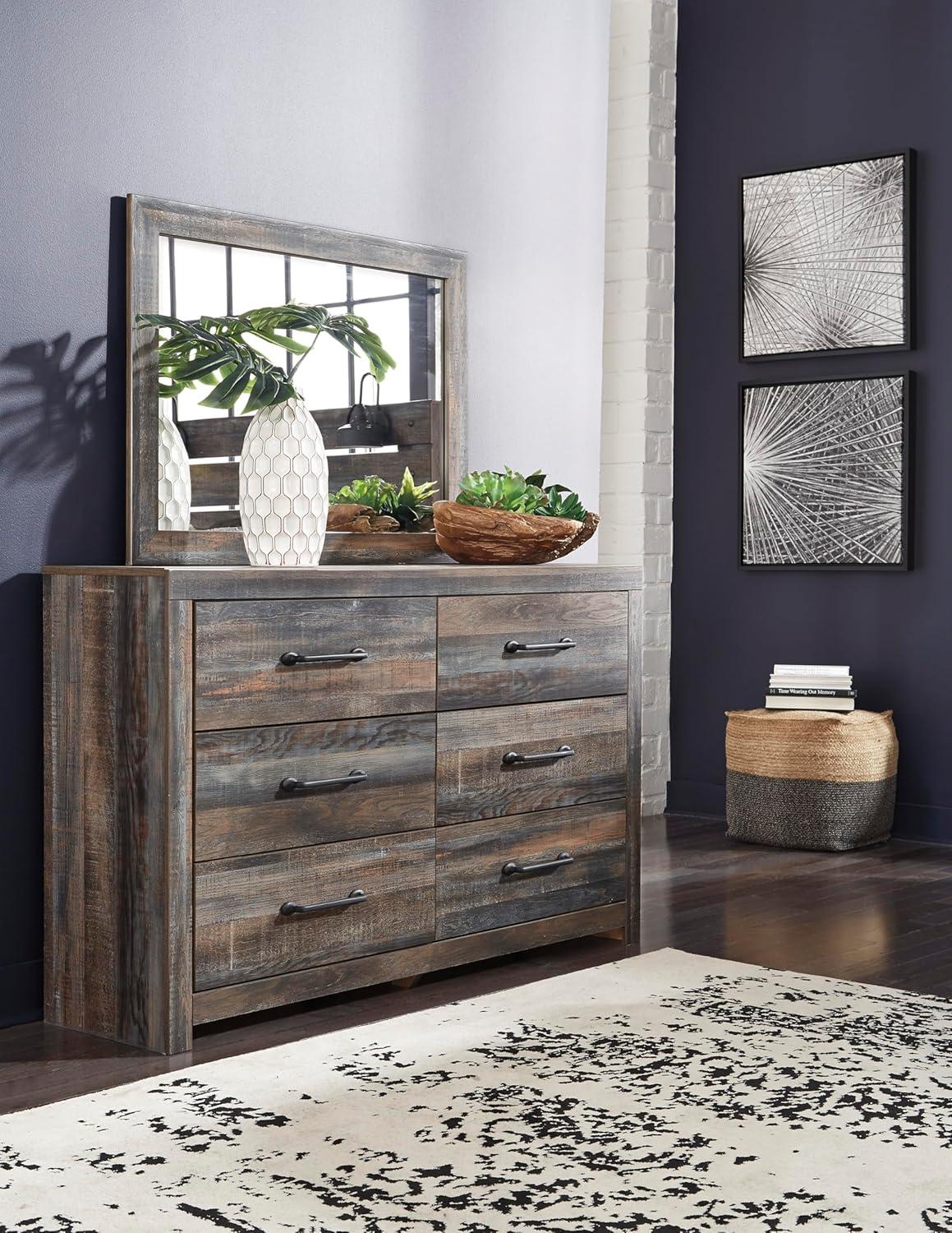 imageSignature Design by Ashley Drystan 6 Drawer Dresser Largescale Hardware Smoothgliding Drawers Wood 587quot W x 1531quot D x 3646quot H Weatherworn BrownPlanked Brown