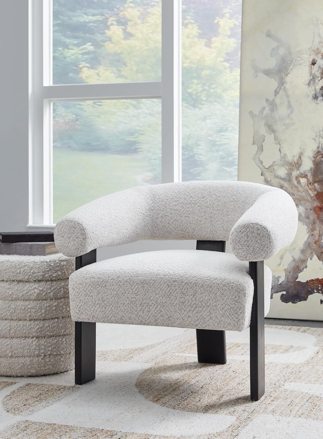 imageSignature Design by Ashley Dultish Modern Upholstered Accent Chair with Barrel Back and Rounded Arms Light Gray ampamp Black
