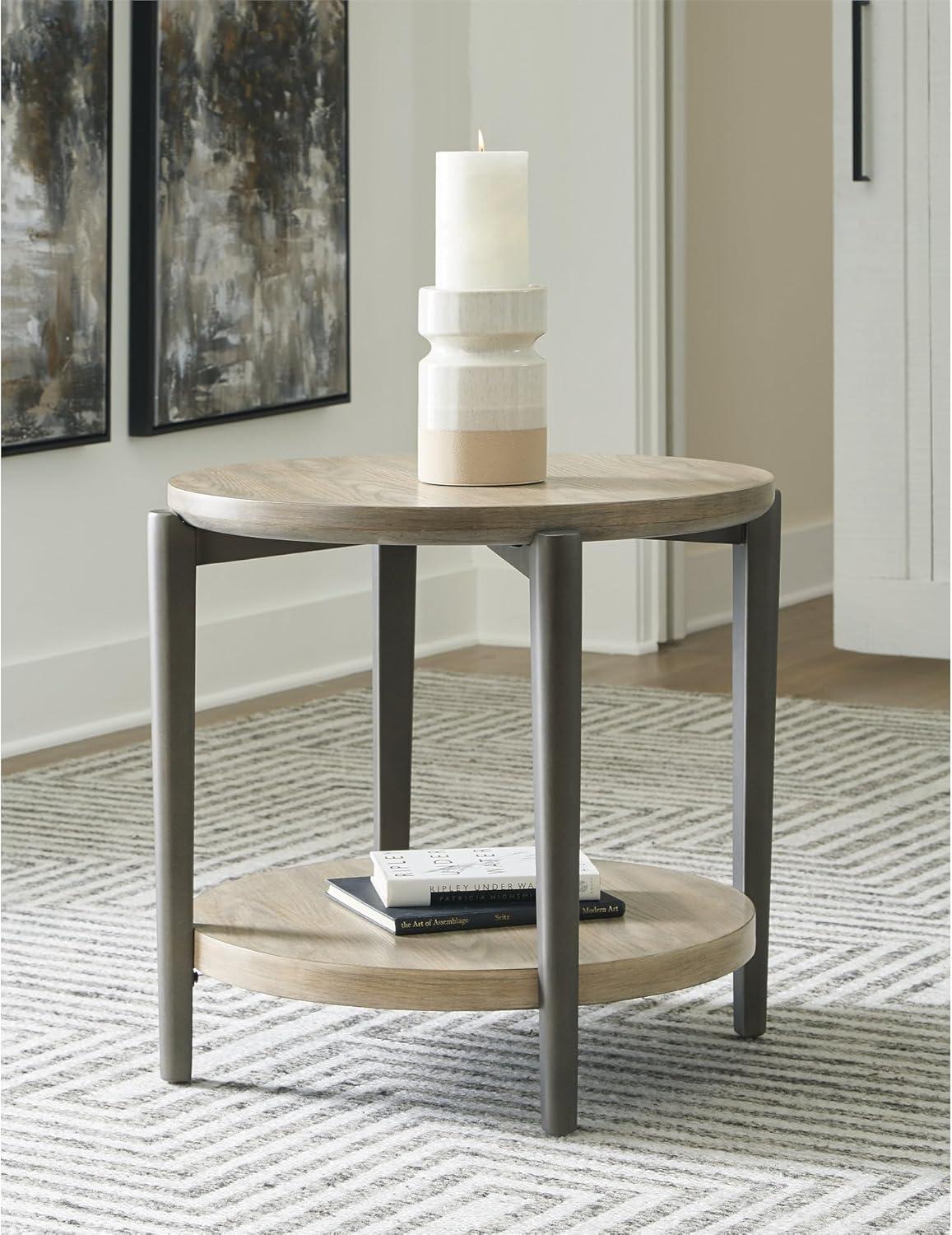 imageSignature Design by Ashley Dyonton Industrial End Table with Lower Shelf Light Brown ampamp Gray