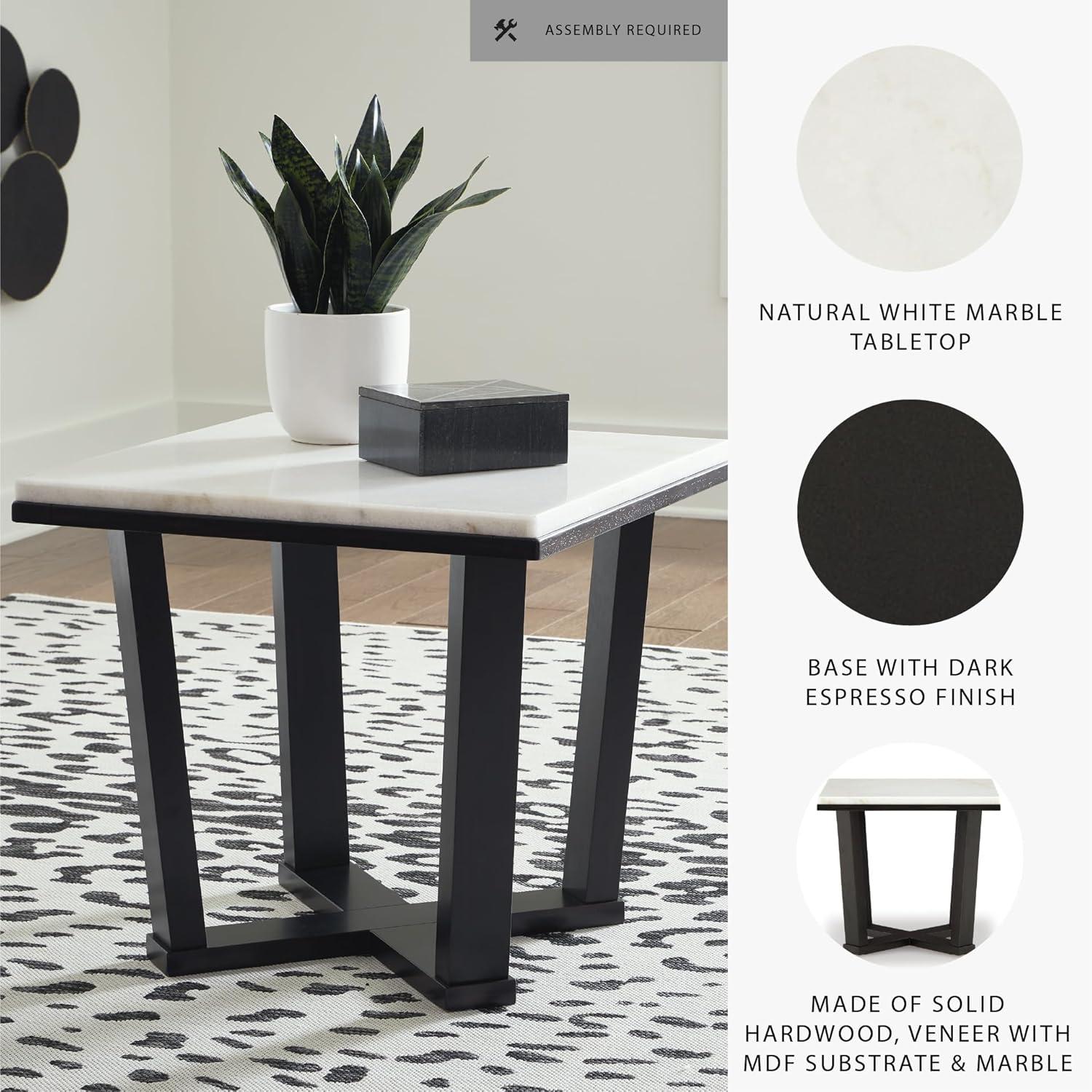 imageSignature Design by Ashley Fostead Contemporary Square 24quot End Table with Marble Top White Marble ampamp Dark Brown