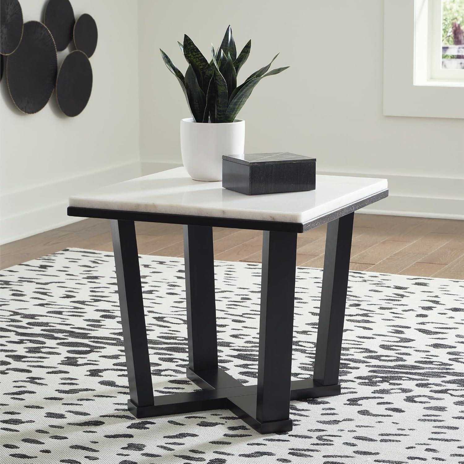 imageSignature Design by Ashley Fostead Contemporary Square 24quot End Table with Marble Top White Marble ampamp Dark Brown