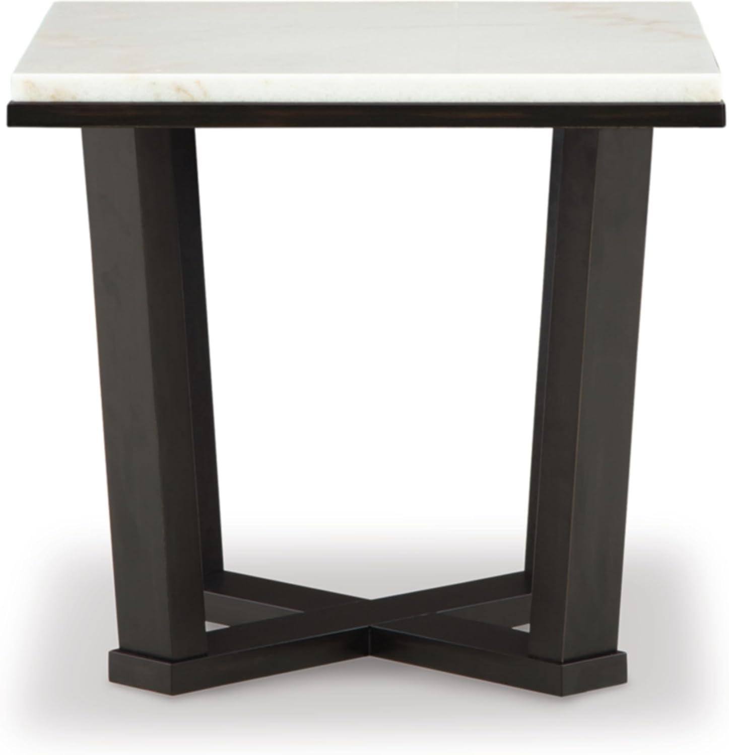 imageSignature Design by Ashley Fostead Contemporary Square 24quot End Table with Marble Top White Marble ampamp Dark Brown