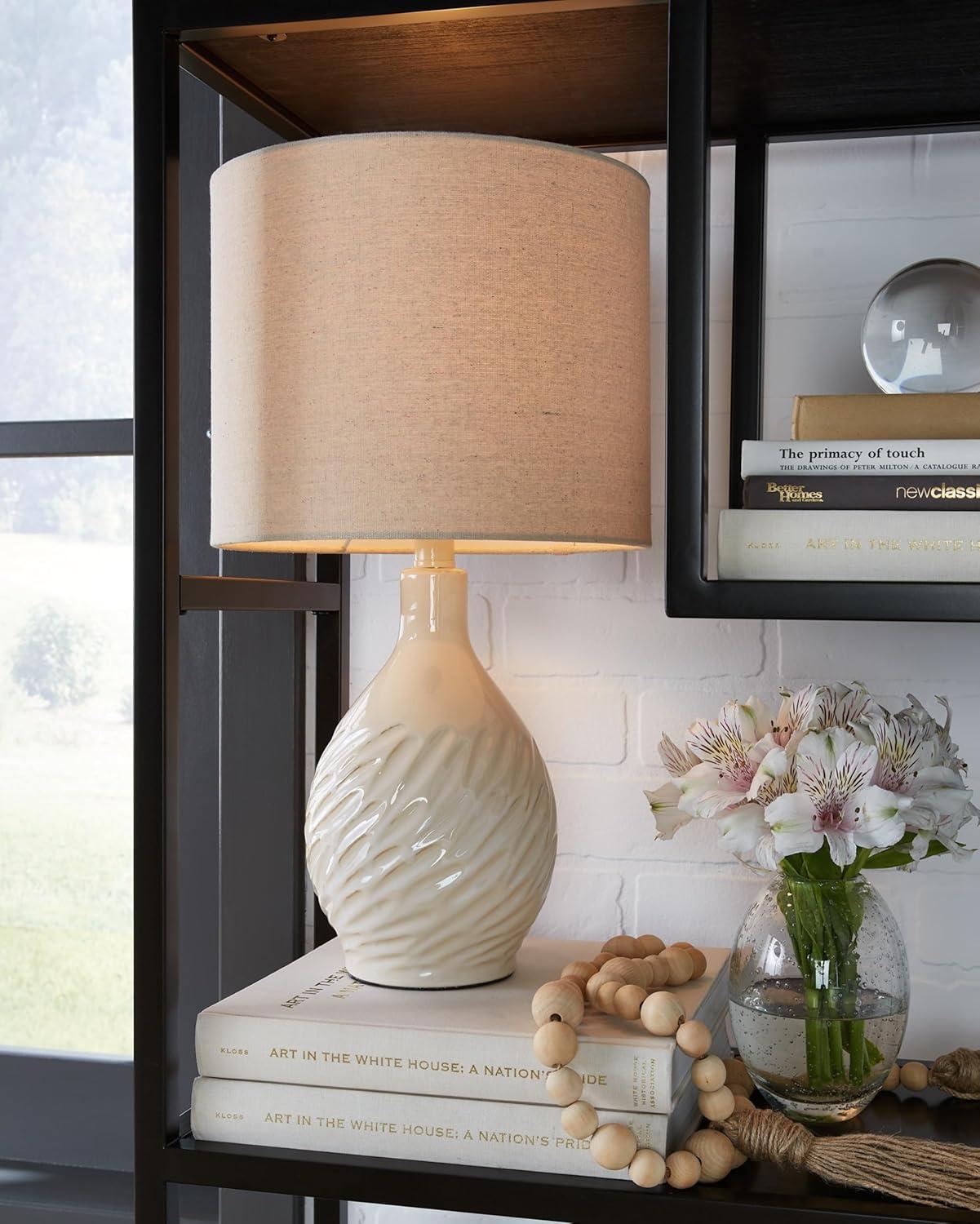imageSignature Design by Ashley Garinton Contemporary Distressed Ceramic Table Lamp with OnOff Switch White ampamp Beige