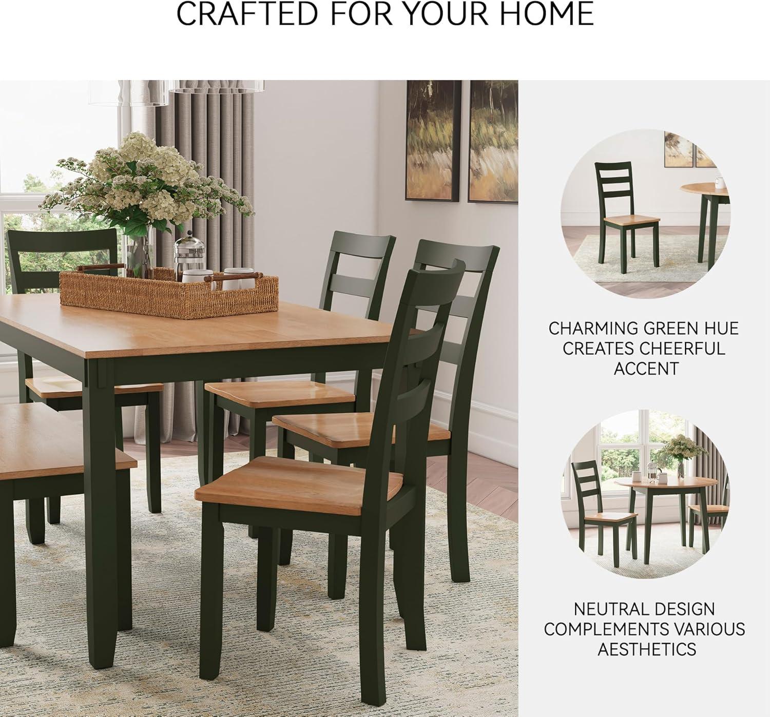 imageSignature Design by Ashley Gesthaven Modern Indoor Armless Dining Chair Set of 2 Solid Wood Frame Contoured Mango Wood Veneer Seat Adjustable Levelers Green ampamp Light BrownLight Brown Green