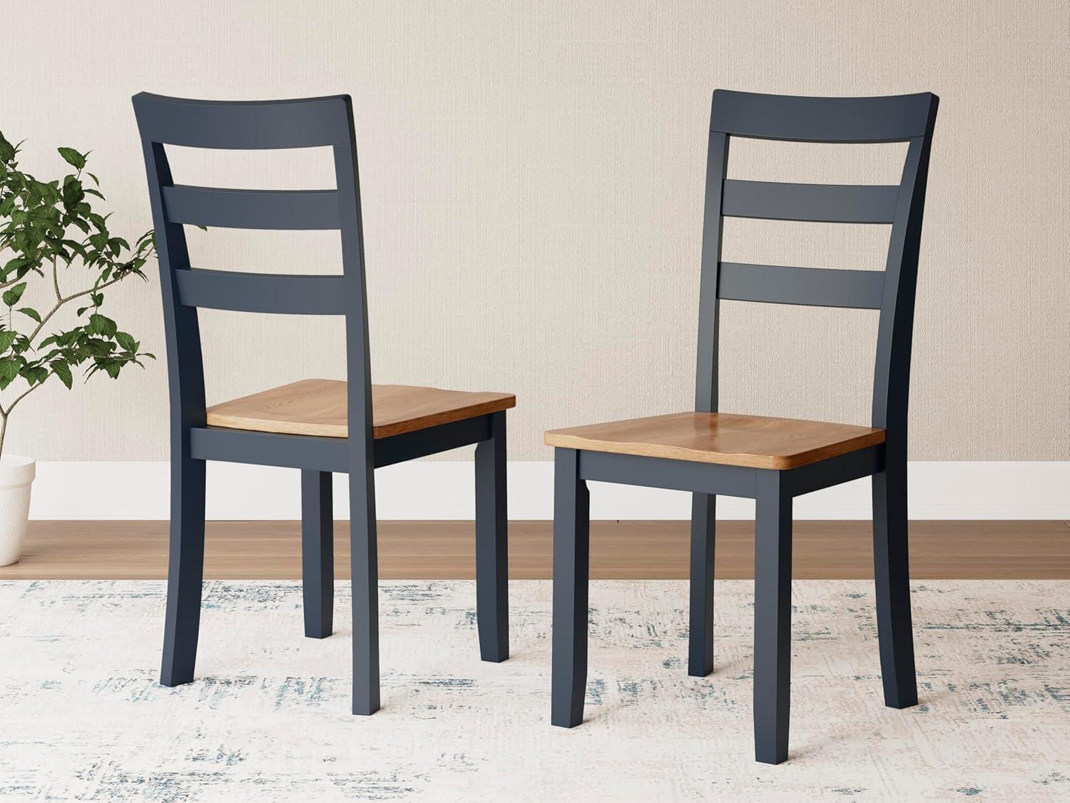 imageSignature Design by Ashley Gesthaven Modern Indoor Armless Dining Chair Set of 2 Solid Wood Frame Contoured Mango Wood Veneer Seat Adjustable Levelers Green ampamp Light BrownLight Brown Blue