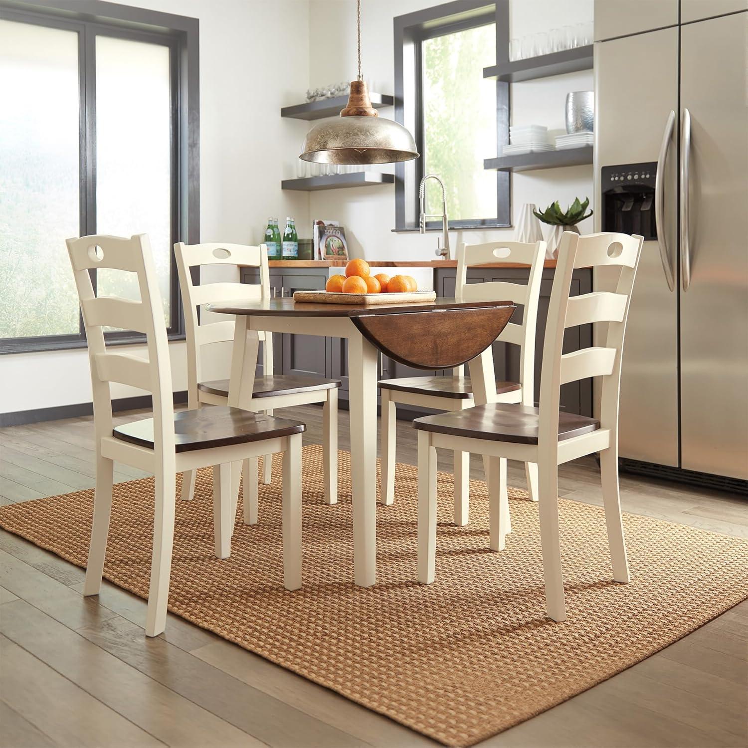 imageSignature Design by Ashley Gesthaven Modern Indoor Armless Dining Chair Set of 2 Solid Wood Frame Contoured Mango Wood Veneer Seat Adjustable Levelers Green ampamp Light BrownCream Brown