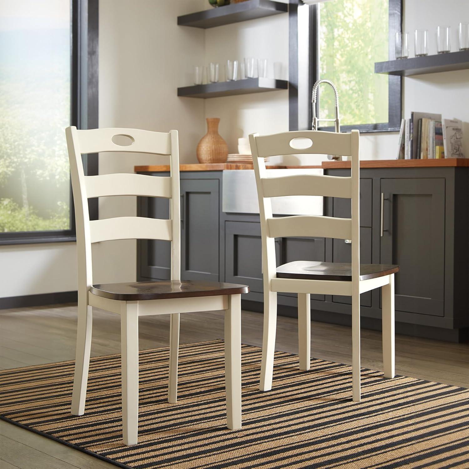imageSignature Design by Ashley Gesthaven Modern Indoor Armless Dining Chair Set of 2 Solid Wood Frame Contoured Mango Wood Veneer Seat Adjustable Levelers Green ampamp Light BrownCream Brown