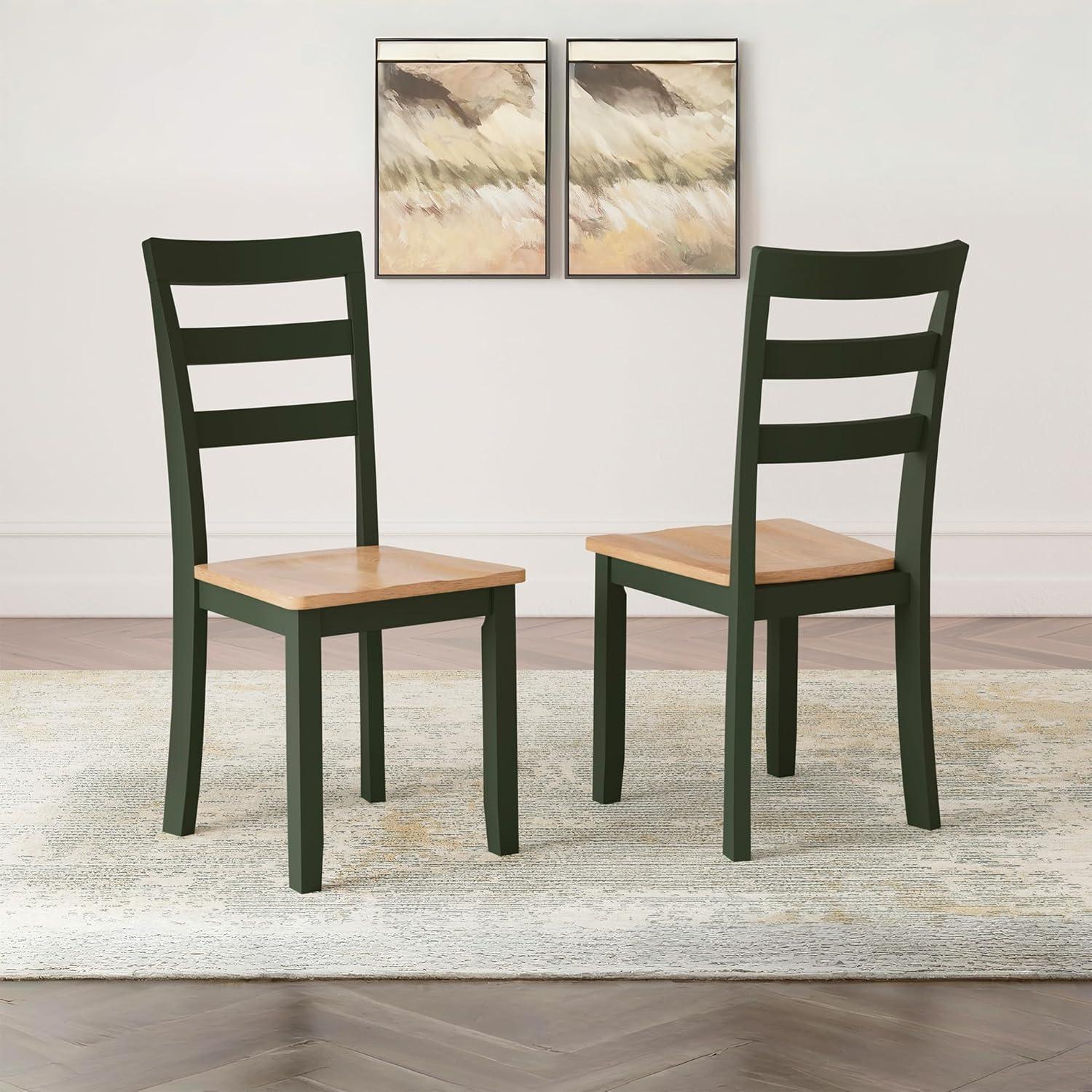imageSignature Design by Ashley Gesthaven Modern Indoor Armless Dining Chair Set of 2 Solid Wood Frame Contoured Mango Wood Veneer Seat Adjustable Levelers Green ampamp Light BrownLight Brown Green