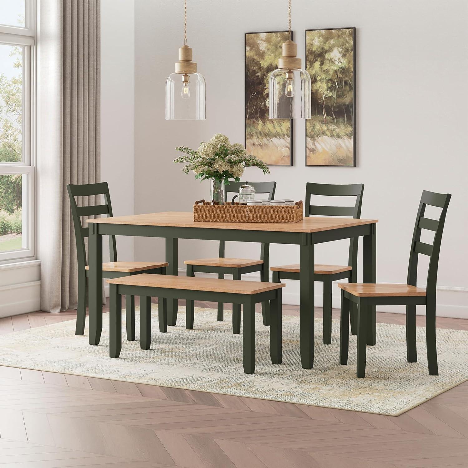 imageSignature Design by Ashley Gesthaven Modern Indoor Armless Dining Chair Set of 2 Solid Wood Frame Contoured Mango Wood Veneer Seat Adjustable Levelers Green ampamp Light BrownLight Brown Green