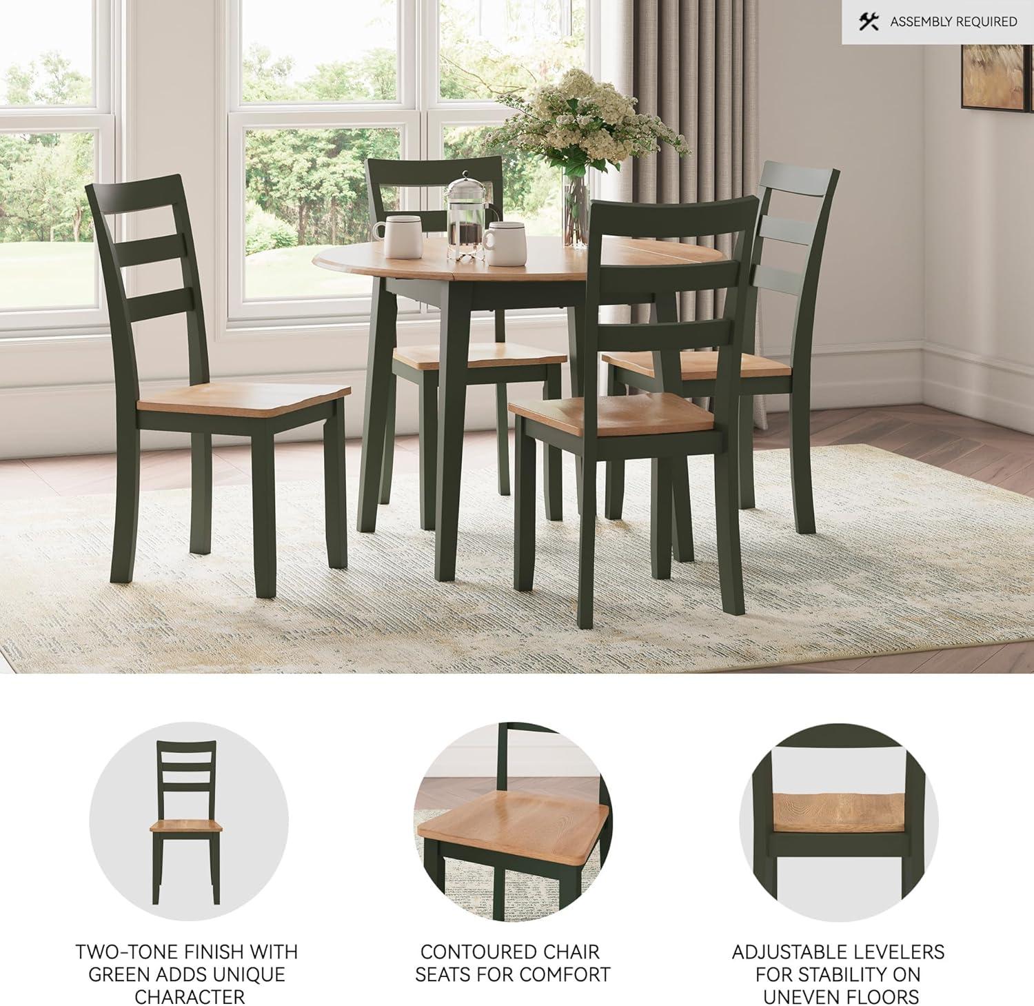 imageSignature Design by Ashley Gesthaven Modern Indoor Armless Dining Chair Set of 2 Solid Wood Frame Contoured Mango Wood Veneer Seat Adjustable Levelers Green ampamp Light BrownLight Brown Green