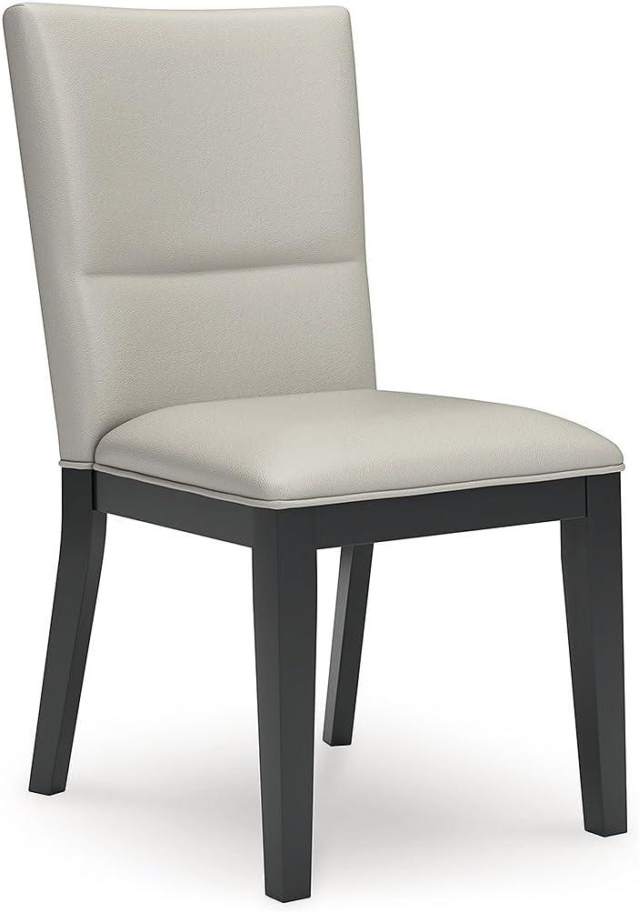 imageSignature Design by Ashley Glinari Modern Indoor Faux Leather Upholstered Armless Solid Wood Dining Chair with 4 Legs Set of 2 White ampamp Black