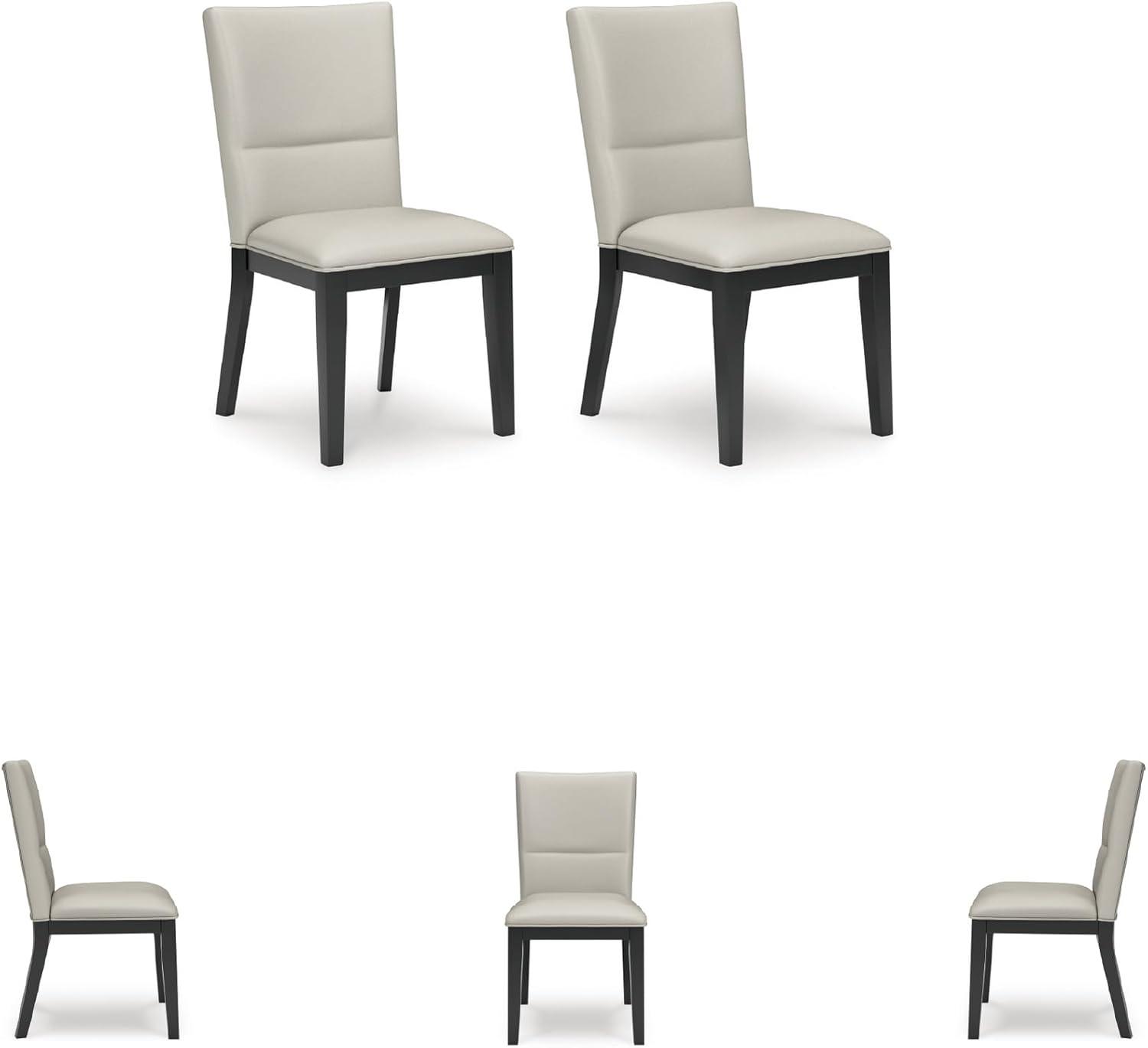 imageSignature Design by Ashley Glinari Modern Indoor Faux Leather Upholstered Armless Solid Wood Dining Chair with 4 Legs Set of 2 White ampamp Black