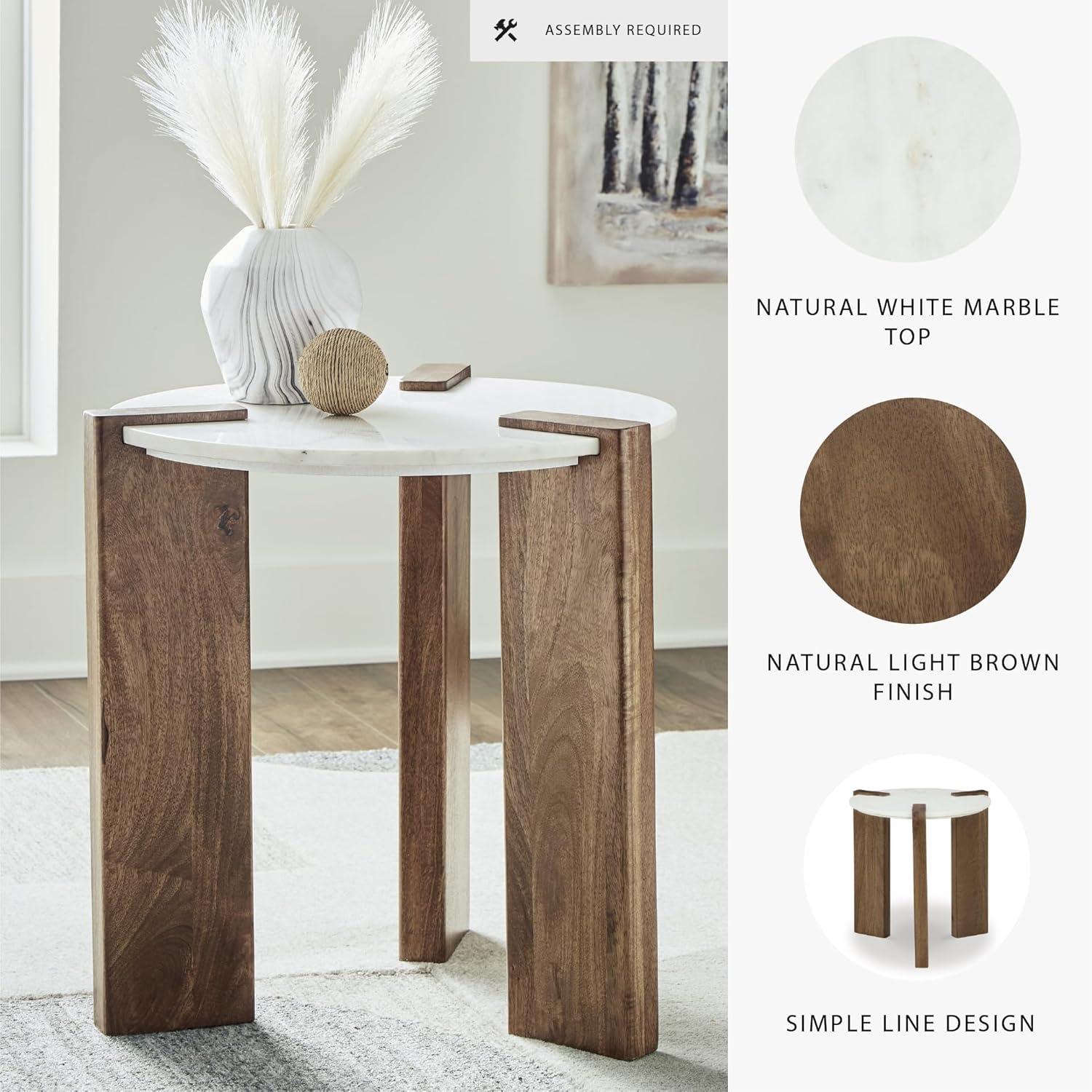 imageSignature Design by Ashley Isanti Modern End Table with Marble Top White ampamp Light Brown