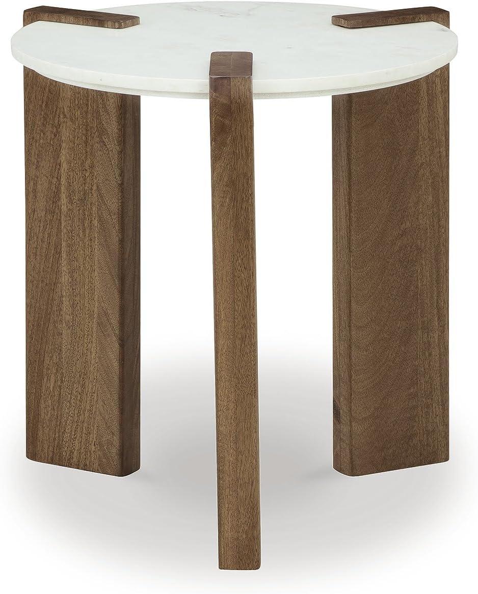 imageSignature Design by Ashley Isanti Modern End Table with Marble Top White ampamp Light Brown