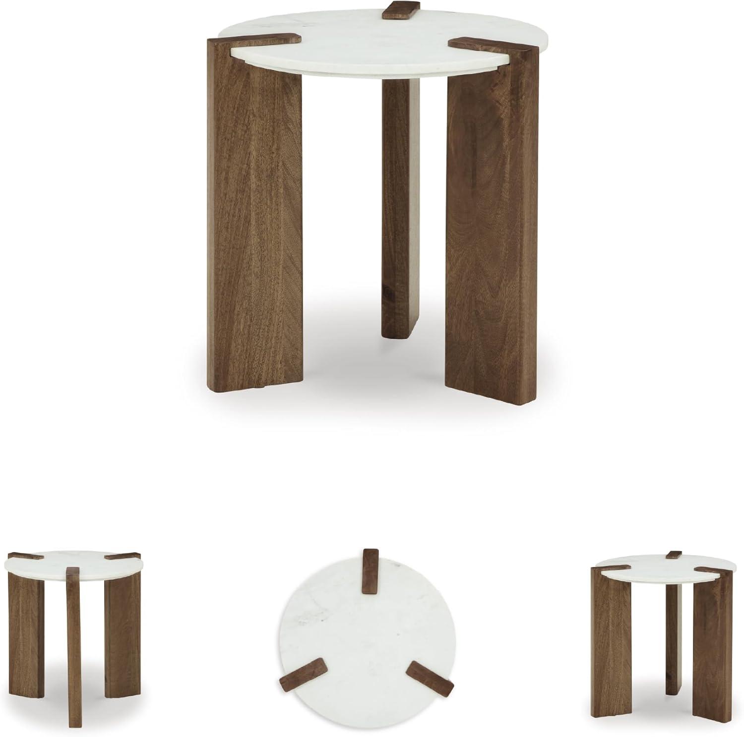 imageSignature Design by Ashley Isanti Modern End Table with Marble Top White ampamp Light Brown