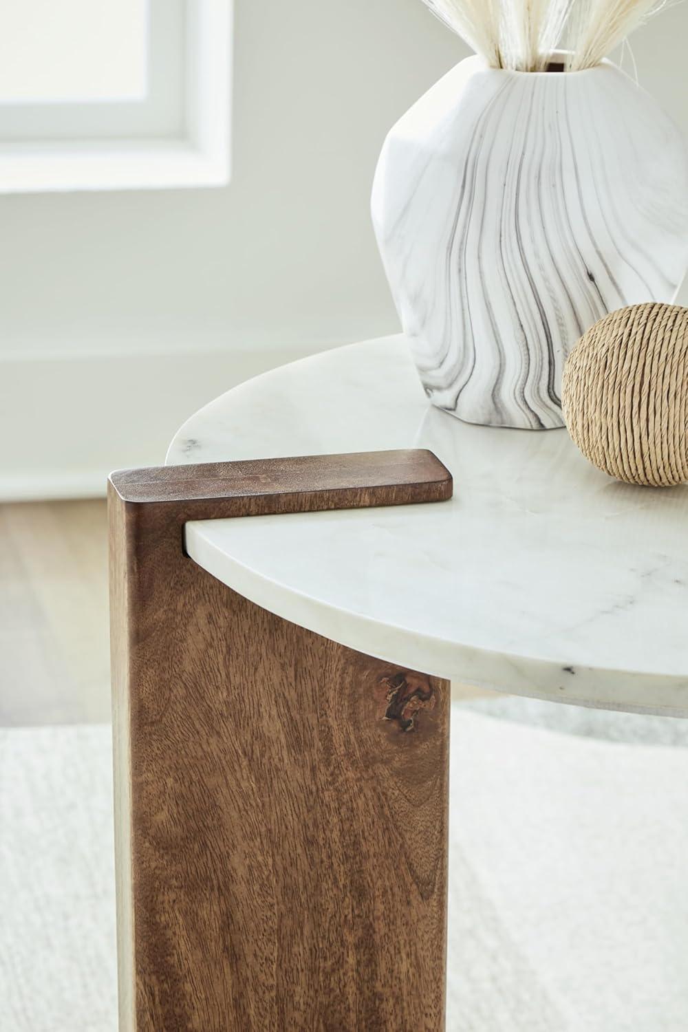 imageSignature Design by Ashley Isanti Modern End Table with Marble Top White ampamp Light Brown