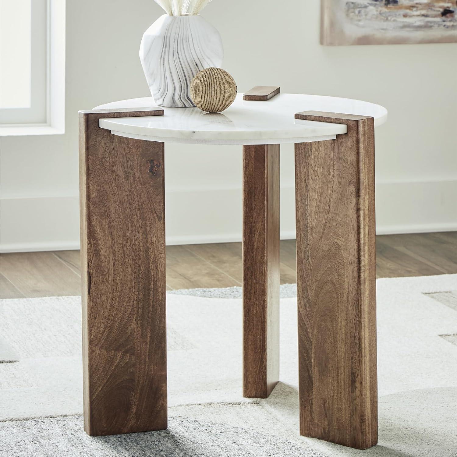 imageSignature Design by Ashley Isanti Modern End Table with Marble Top White ampamp Light Brown