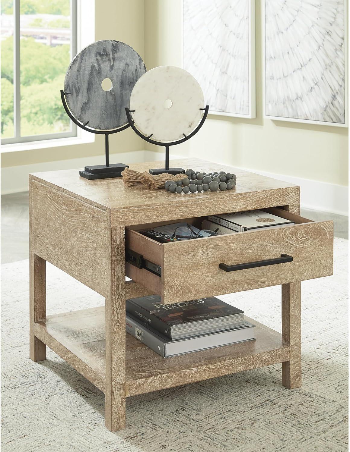 imageSignature Design by Ashley Johurst Rustic Square End Table 1 Drawer and Fixed Lower Shelf Rustic BrownLight Brown