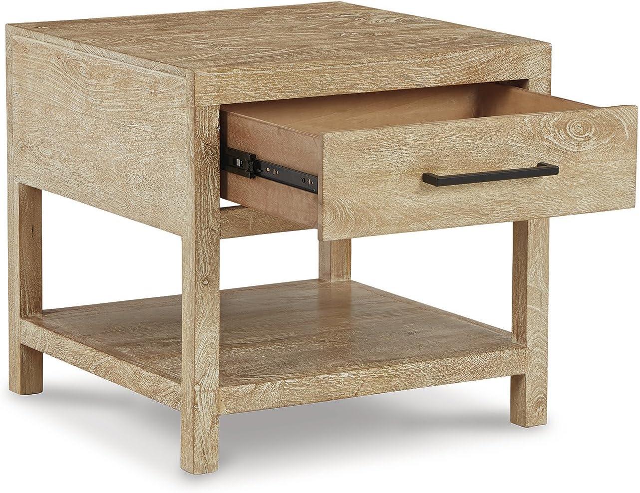 imageSignature Design by Ashley Johurst Rustic Square End Table 1 Drawer and Fixed Lower Shelf Rustic BrownLight Brown