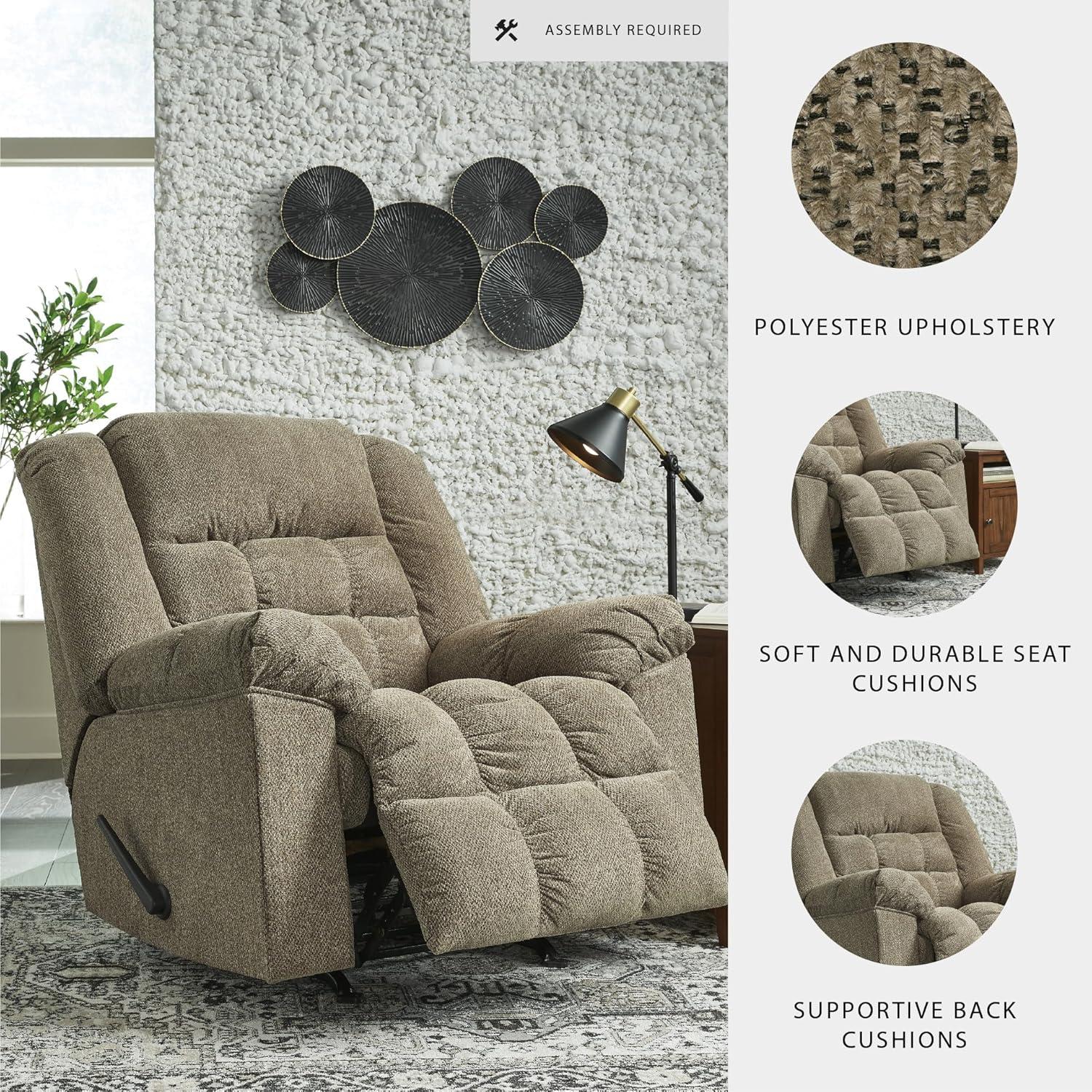 imageSignature Design by Ashley Kegler Contemporary Tufted Manual Rocker Recliner Light BrownBeige