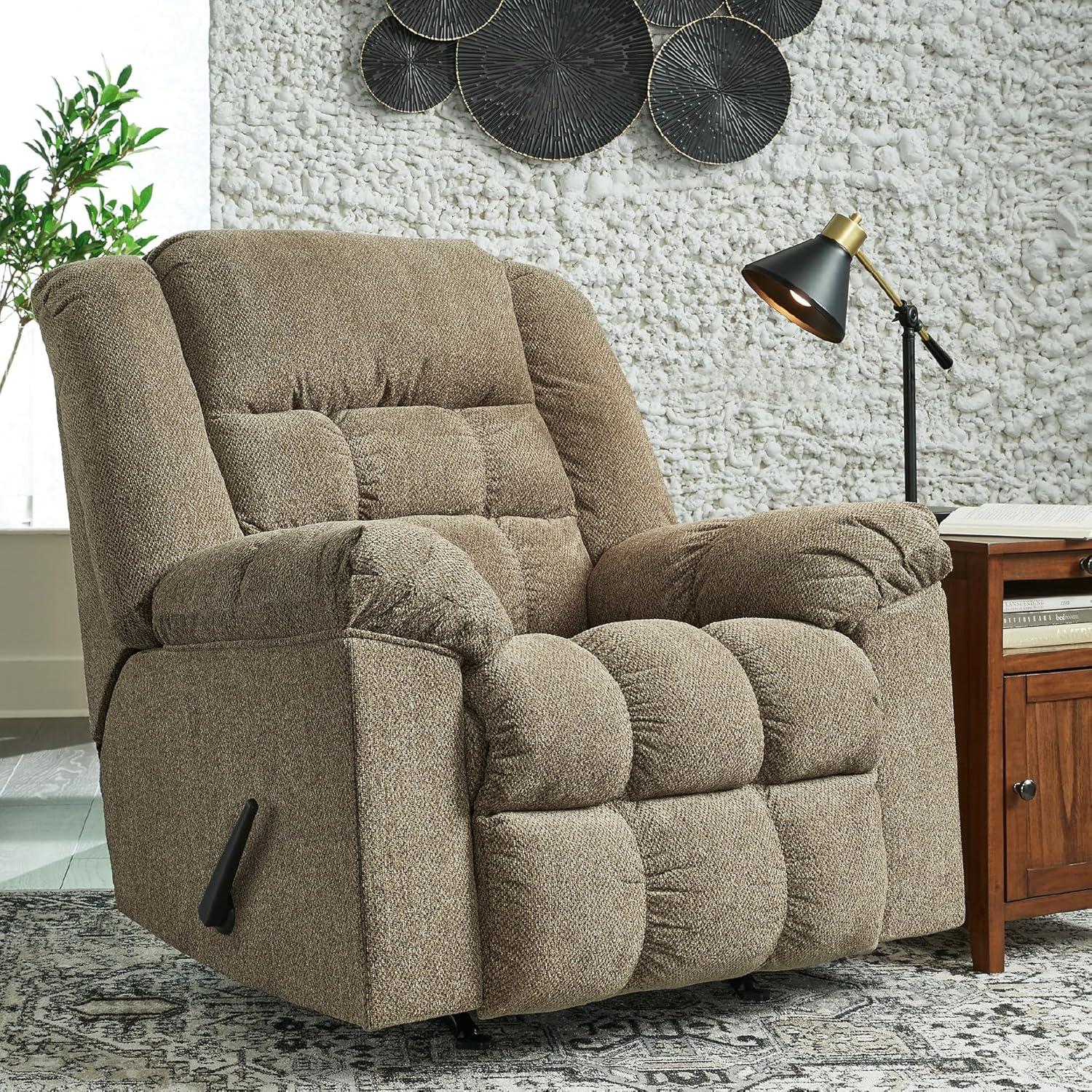 imageSignature Design by Ashley Kegler Contemporary Tufted Manual Rocker Recliner Light BrownBeige